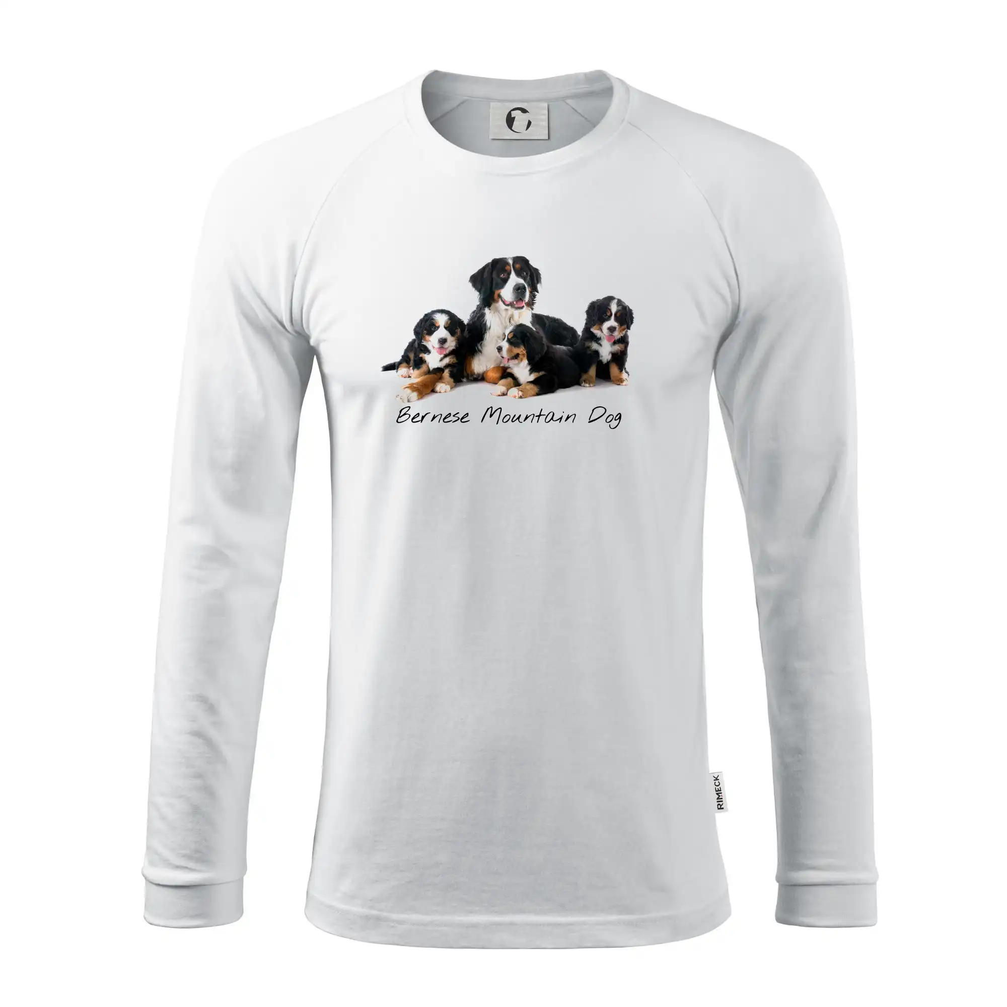 Bernský salašnícky pes na tričku - Bernese mountain dog celá rodina - Pánske tričko s dlhým rukávom LS130
