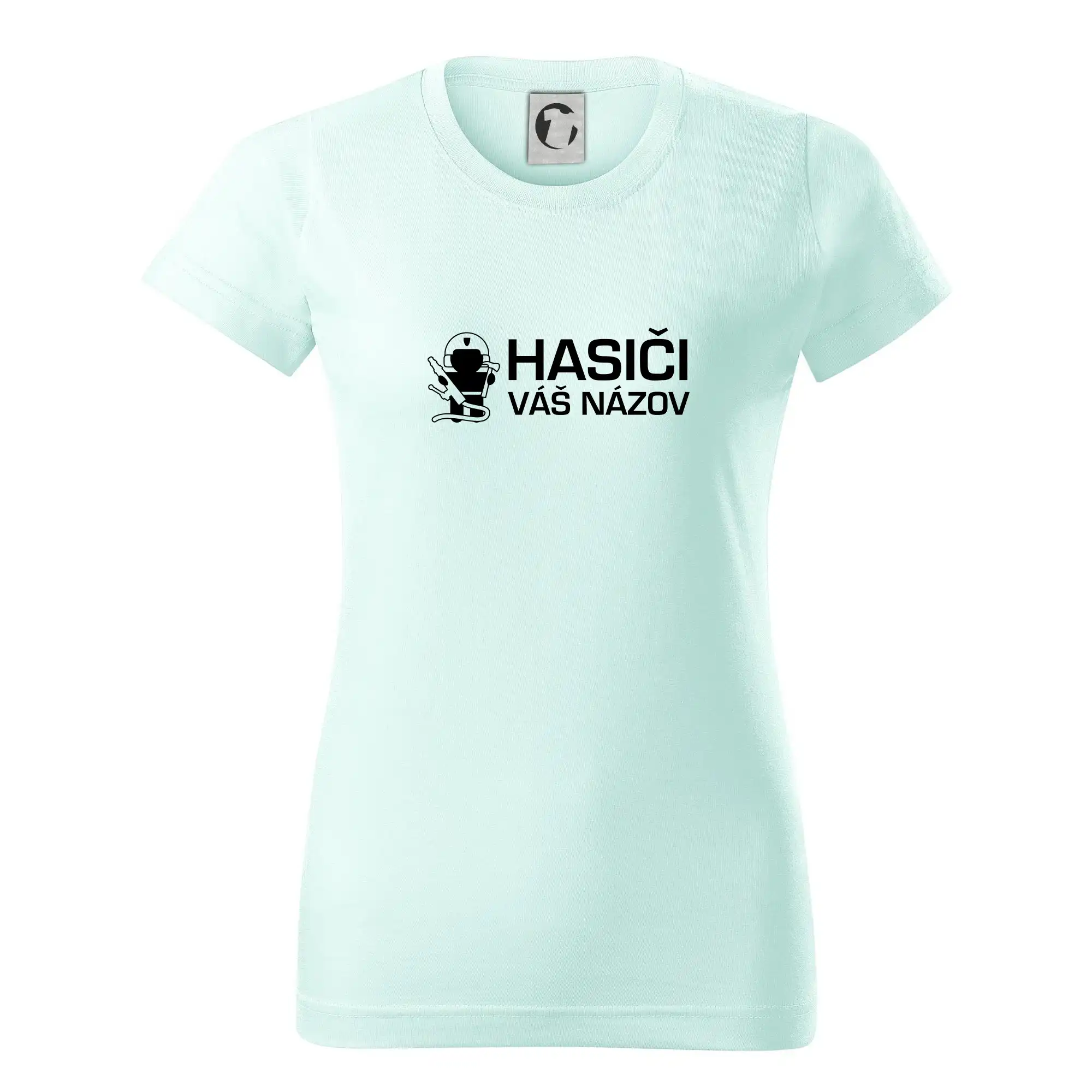 Originálne tričká pre hasičov - Hasiči postavička - vlastný nápis - Dámske tričko basic - ľahko voľnejšie a dlhšie