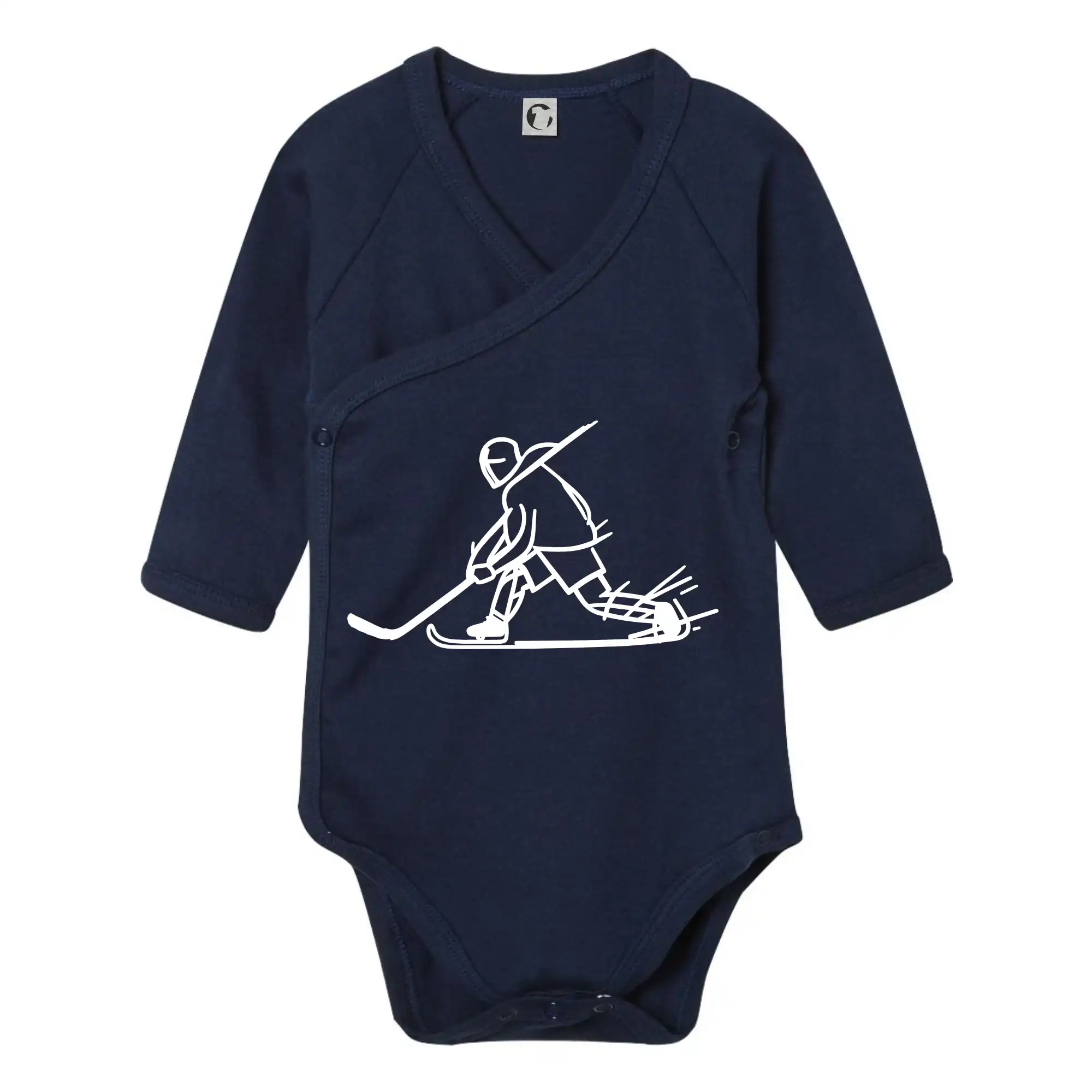 Hokejová trička - Kreslený hokejista tučnou fixkou - Body zavinovacie s dlhým rukávom