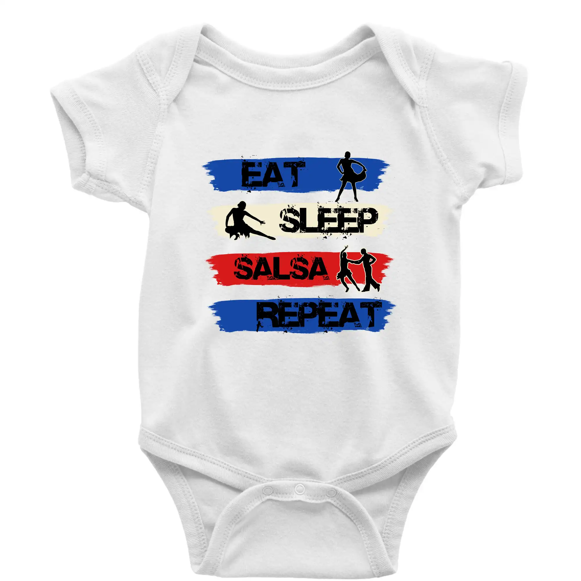 Tričká pre tanečníkov salsy - Eat sleep salsa repeat - Body dojčenské s krátkym rukávom