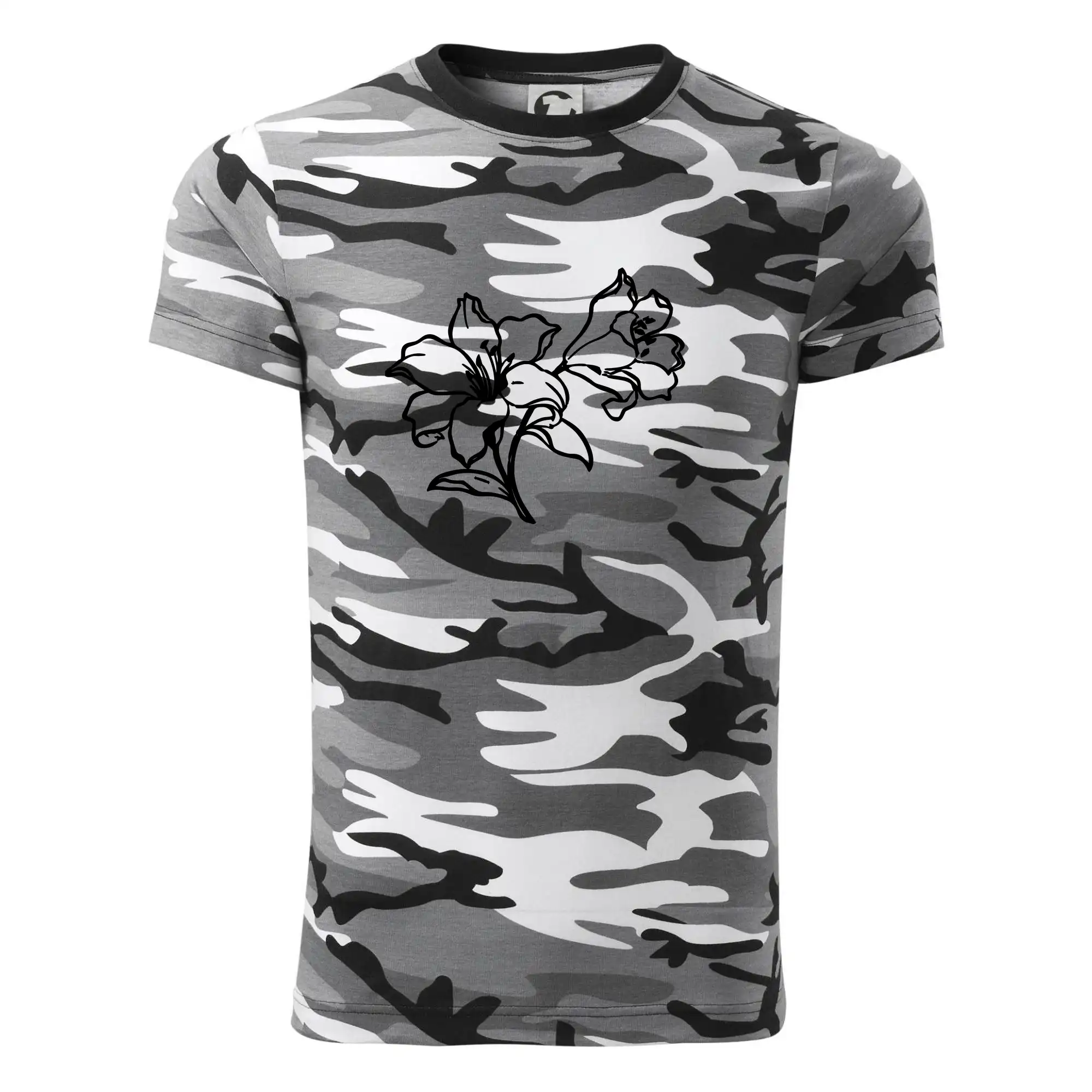 Tričká s kvetinami - Ľalia čiernobiela - Army CAMOUFLAGE
