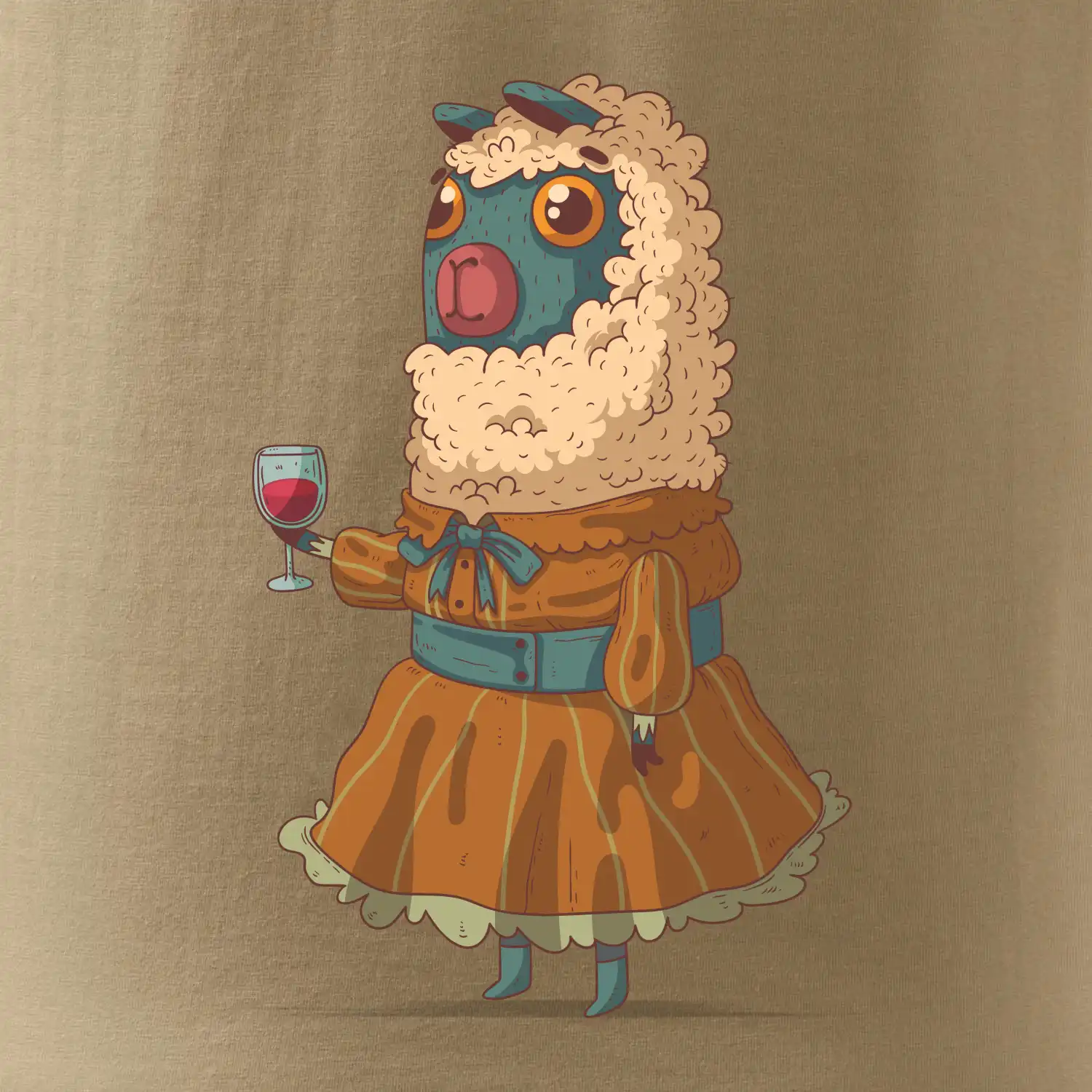 Alpaka s vínem žena