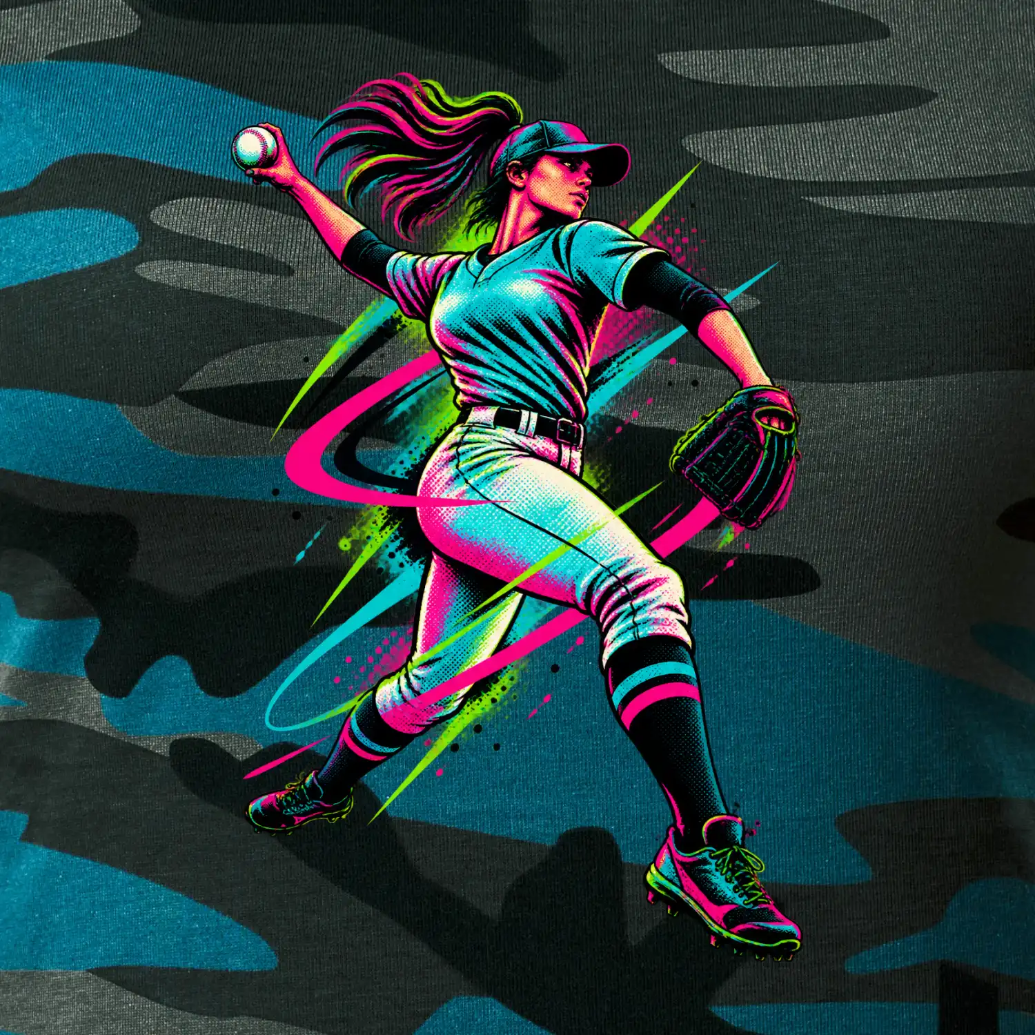 Baseballová nadhazovačka neonový pop art