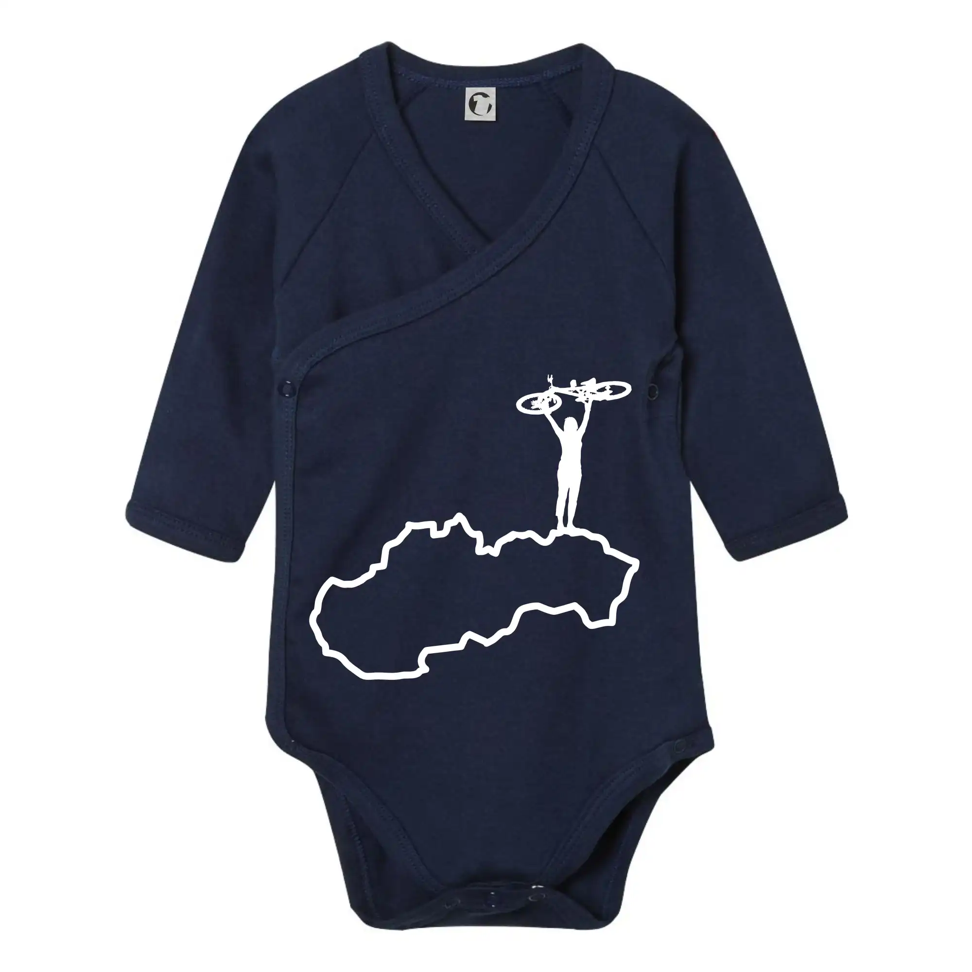 Tričko ako darček pre cyklistu - Mapa Slovenska - cyklista - Body zavinovacie s dlhým rukávom