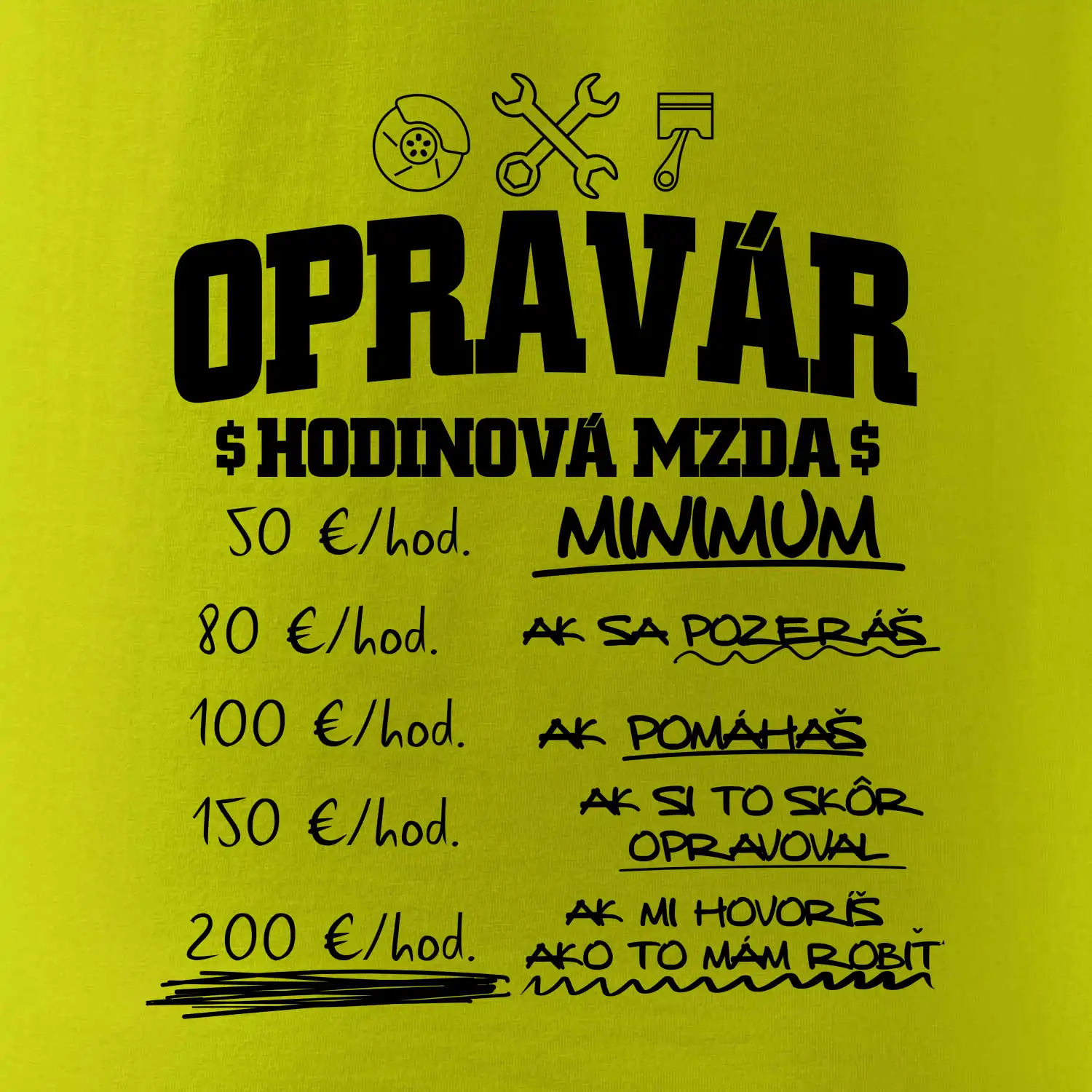 Hodinová mzda - opravár