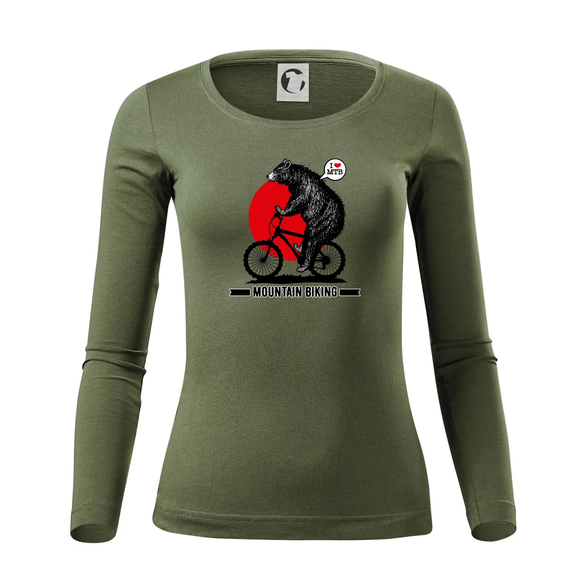 Tričko ako darček pre cyklistu - MTB medveď - Dámske tričko FIT-T LS - zužené