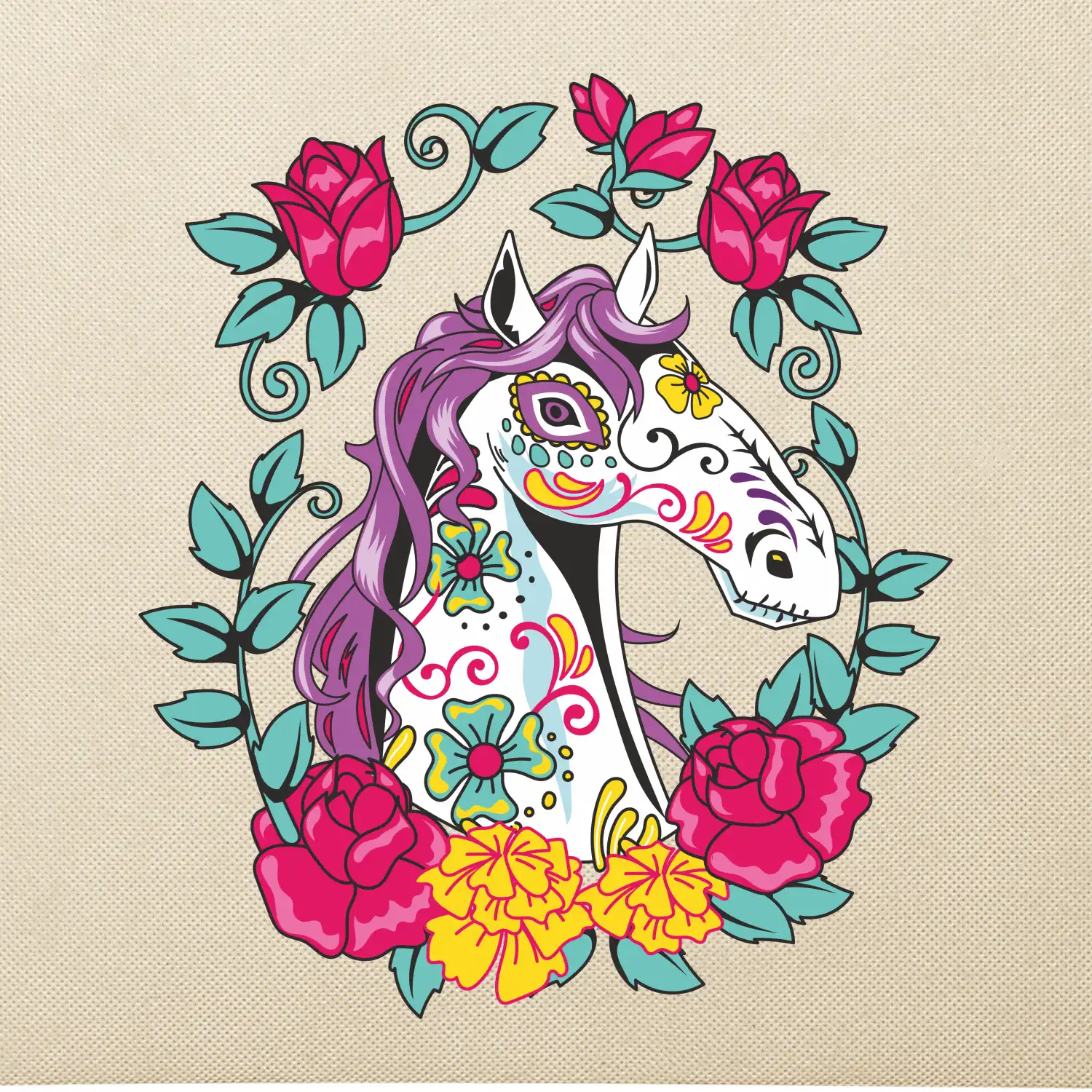 Kůň barevný s květinami