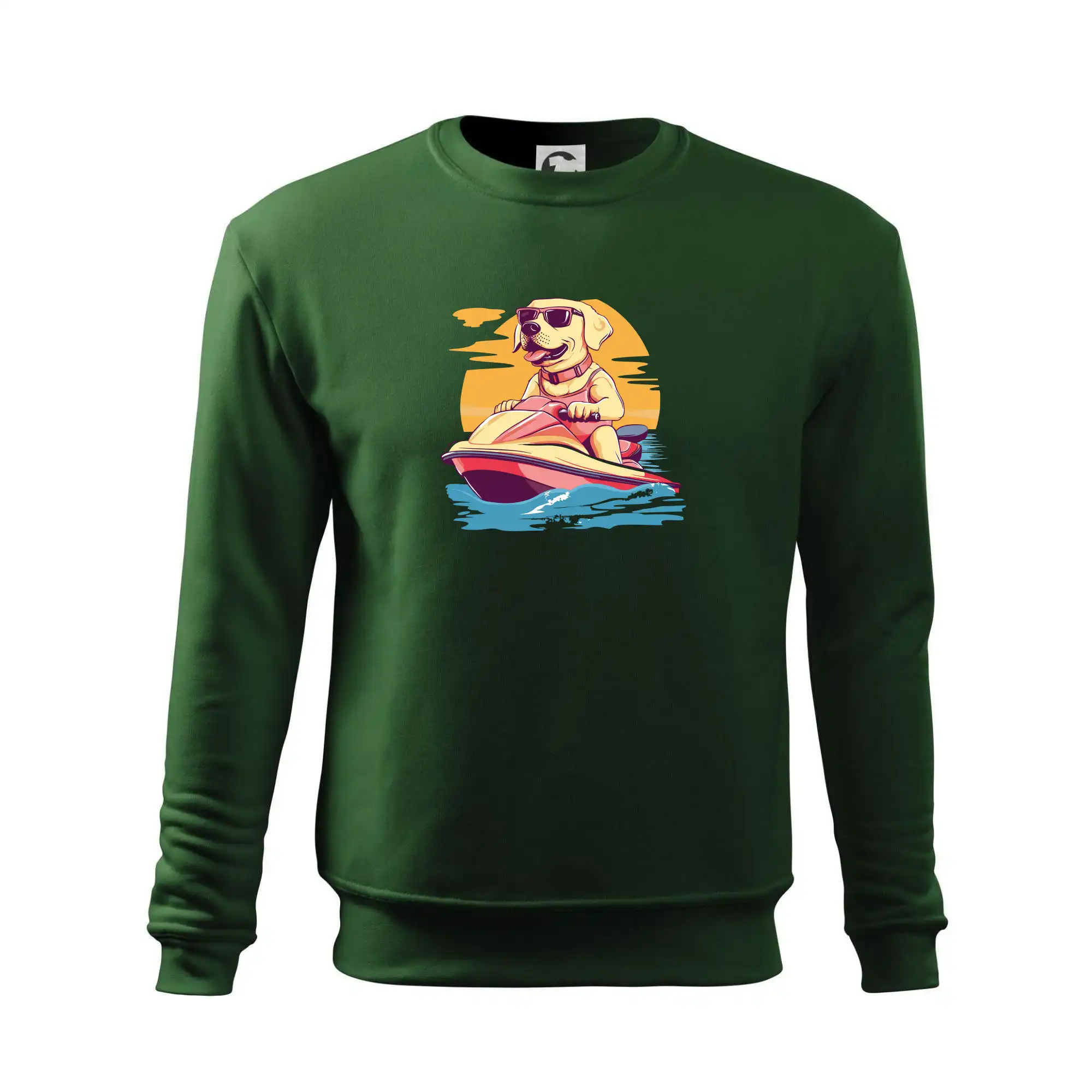 Zlatý retrívr na vodním skútru