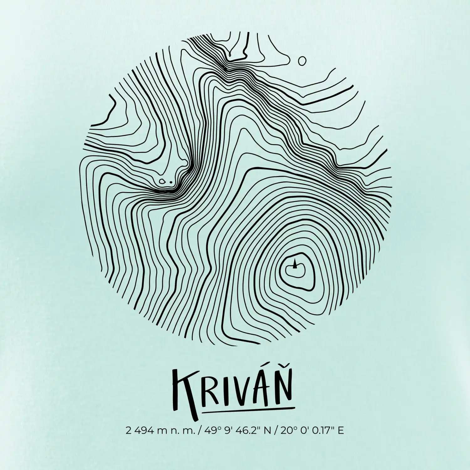 Kriváň - vrstevnice v kruhu