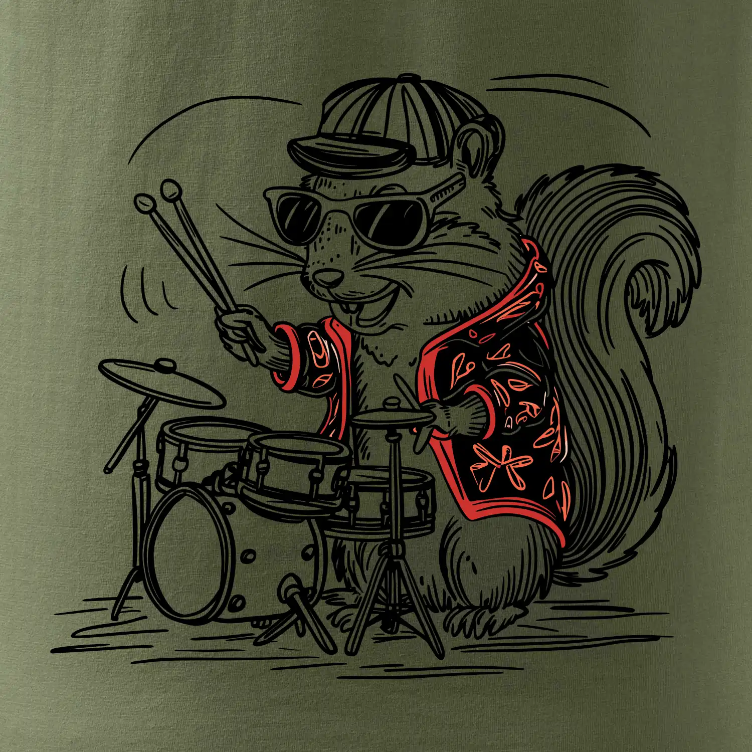 Squirrel playing drums
