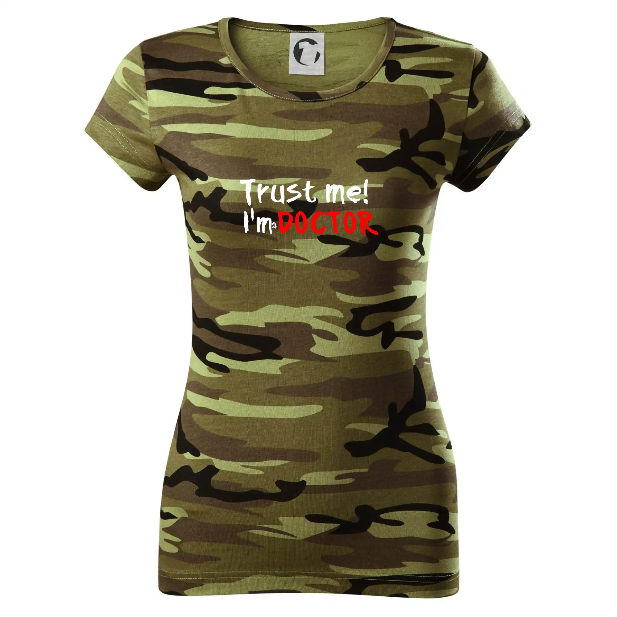 Tričká na ukončenie štúdia - Trust me I´m  a Doctor / Ver mi som Doktor - Dámske maskáčové tričko