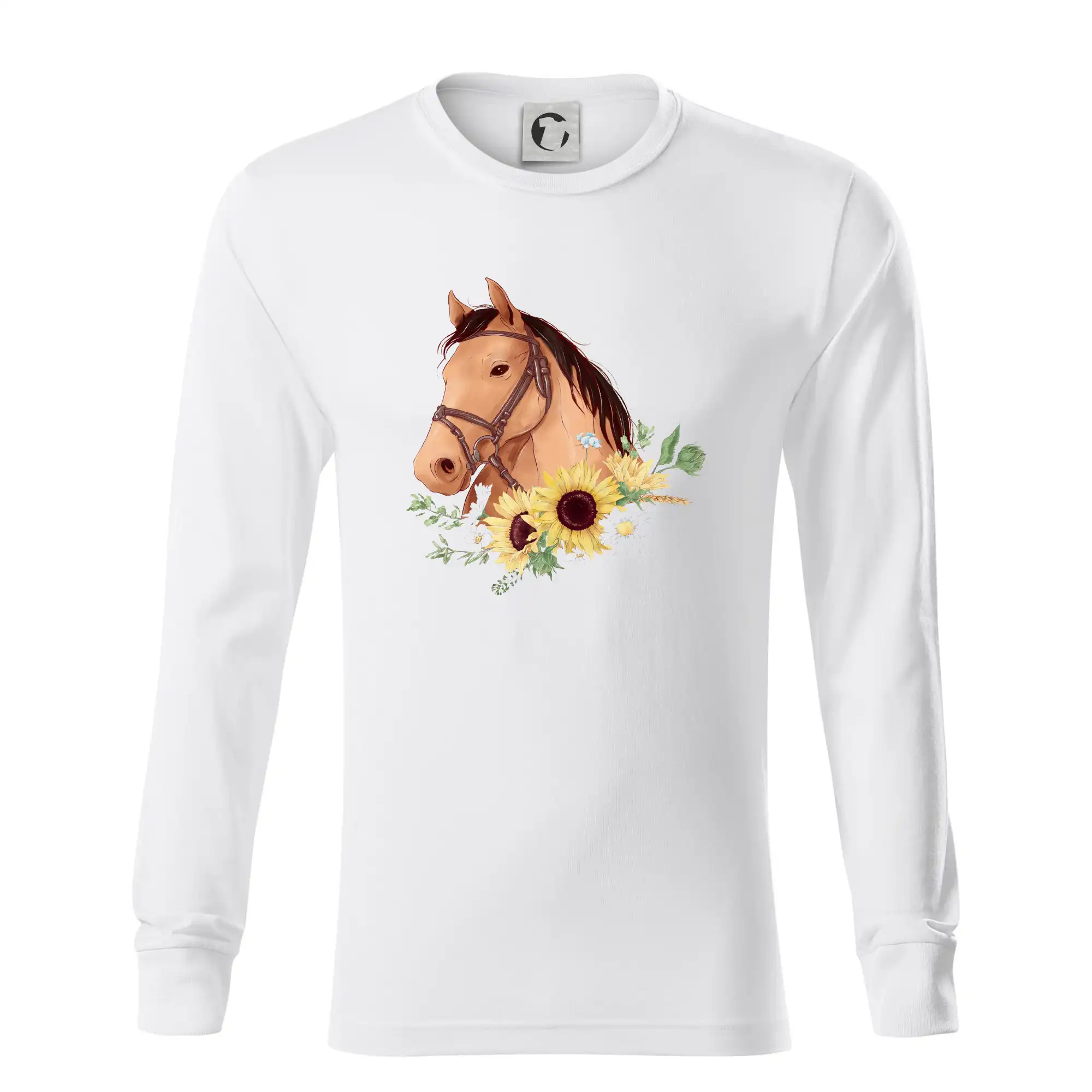 Tričká s koňmi - Hlava koňa a slnečnice - Tričko s dlhým rukávom LS R05