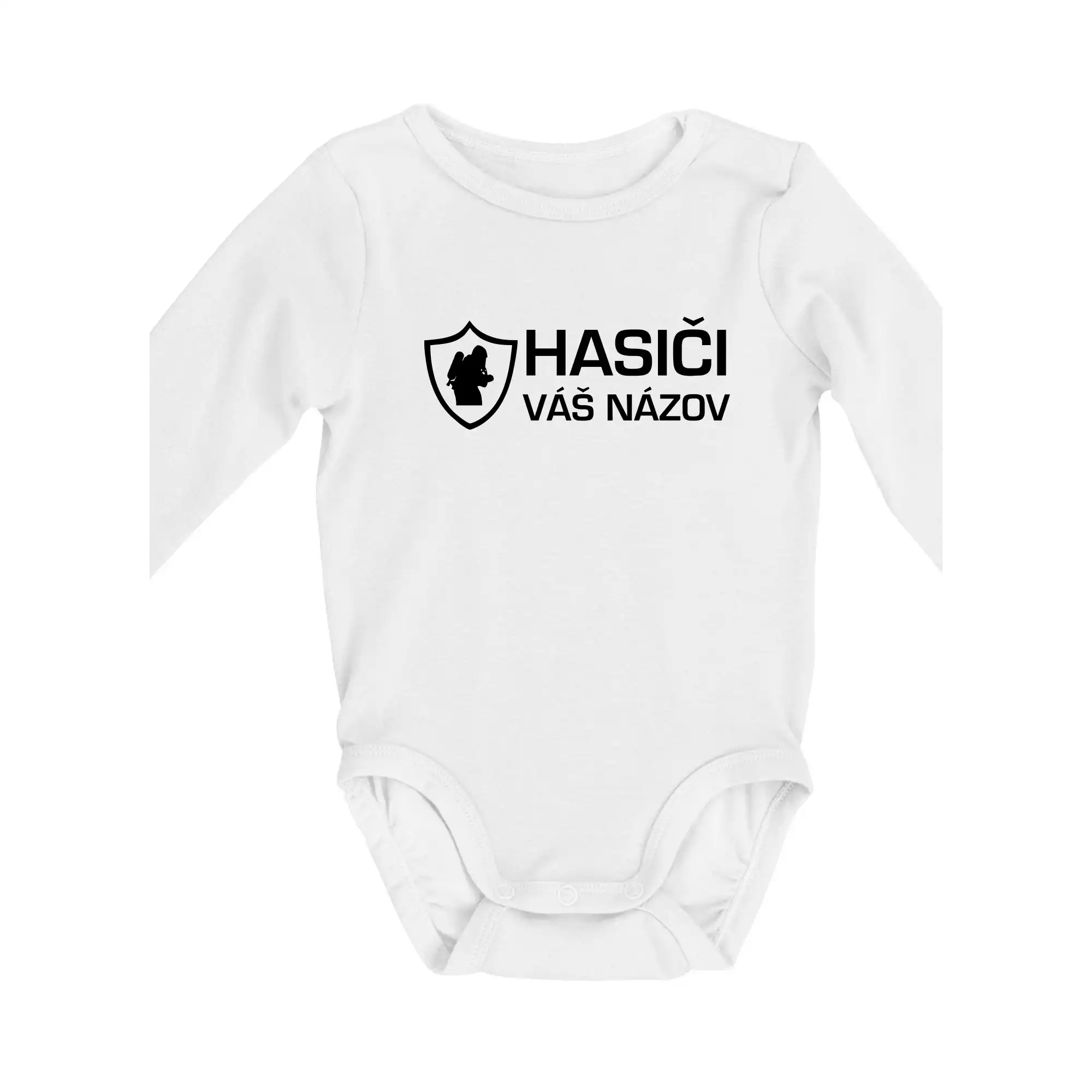 Originálne tričká pre hasičov - Hasiči emblem - vlastný nápis - Body dojčenské s dlhým rukávom