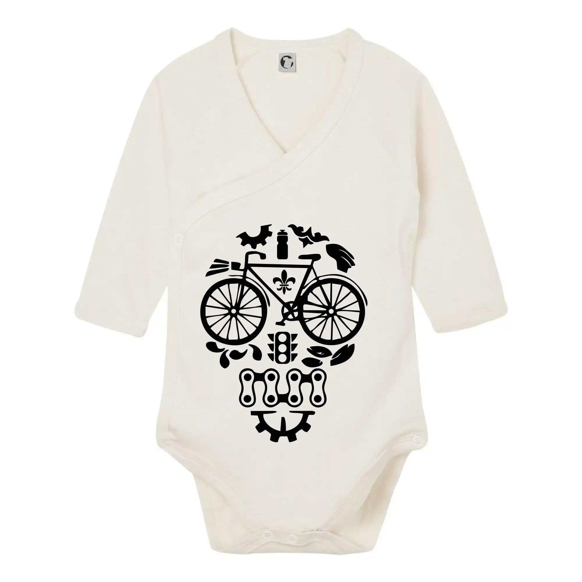 Tričko ako darček pre cyklistu - Bike lebka - Body zavinovacie s dlhým rukávom