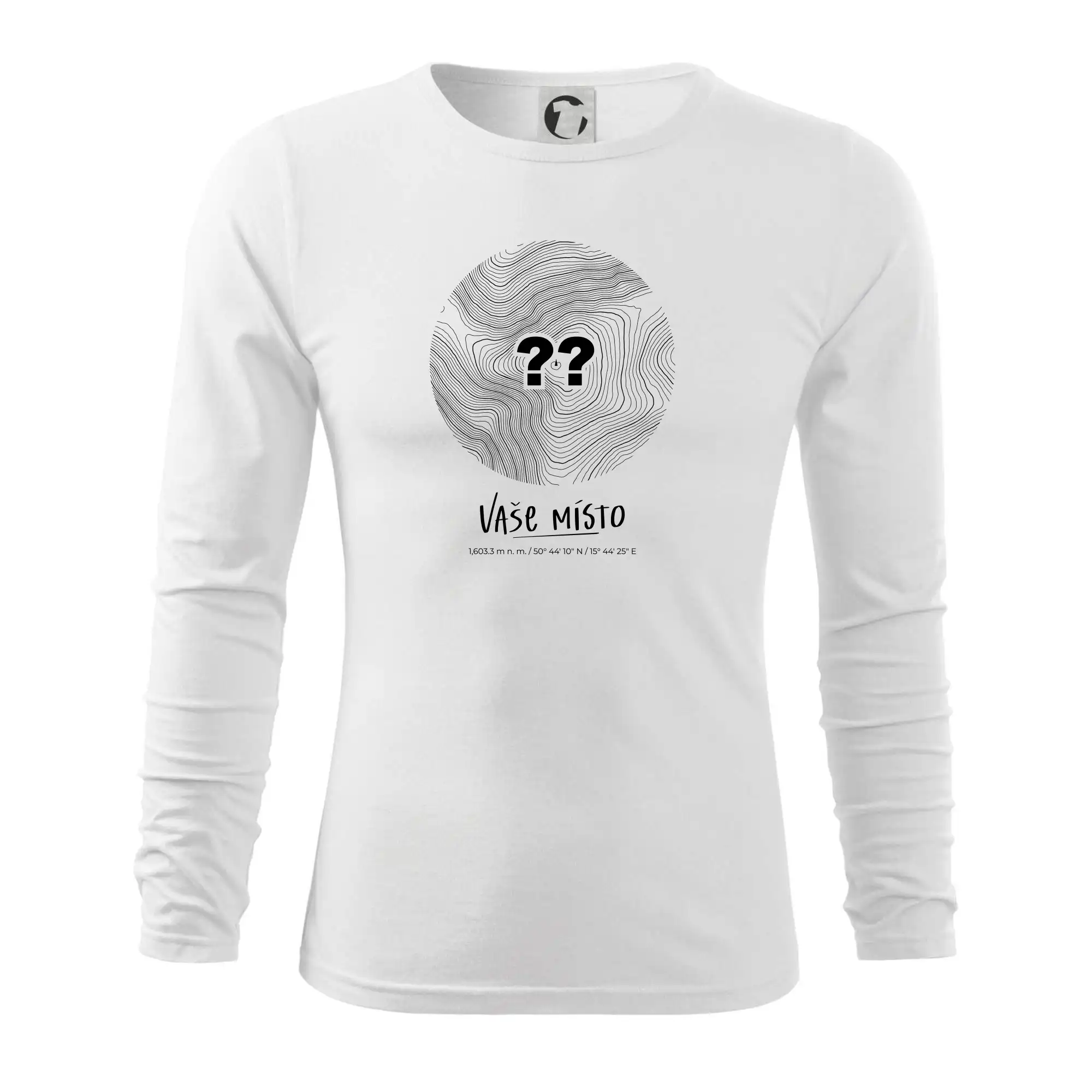 Tričká s vrstevnicami – originálne horské motívy - Vaše miesto - vrstevnice v kruhu - Tričko s dlhým rukávom FIT-T long sleeve