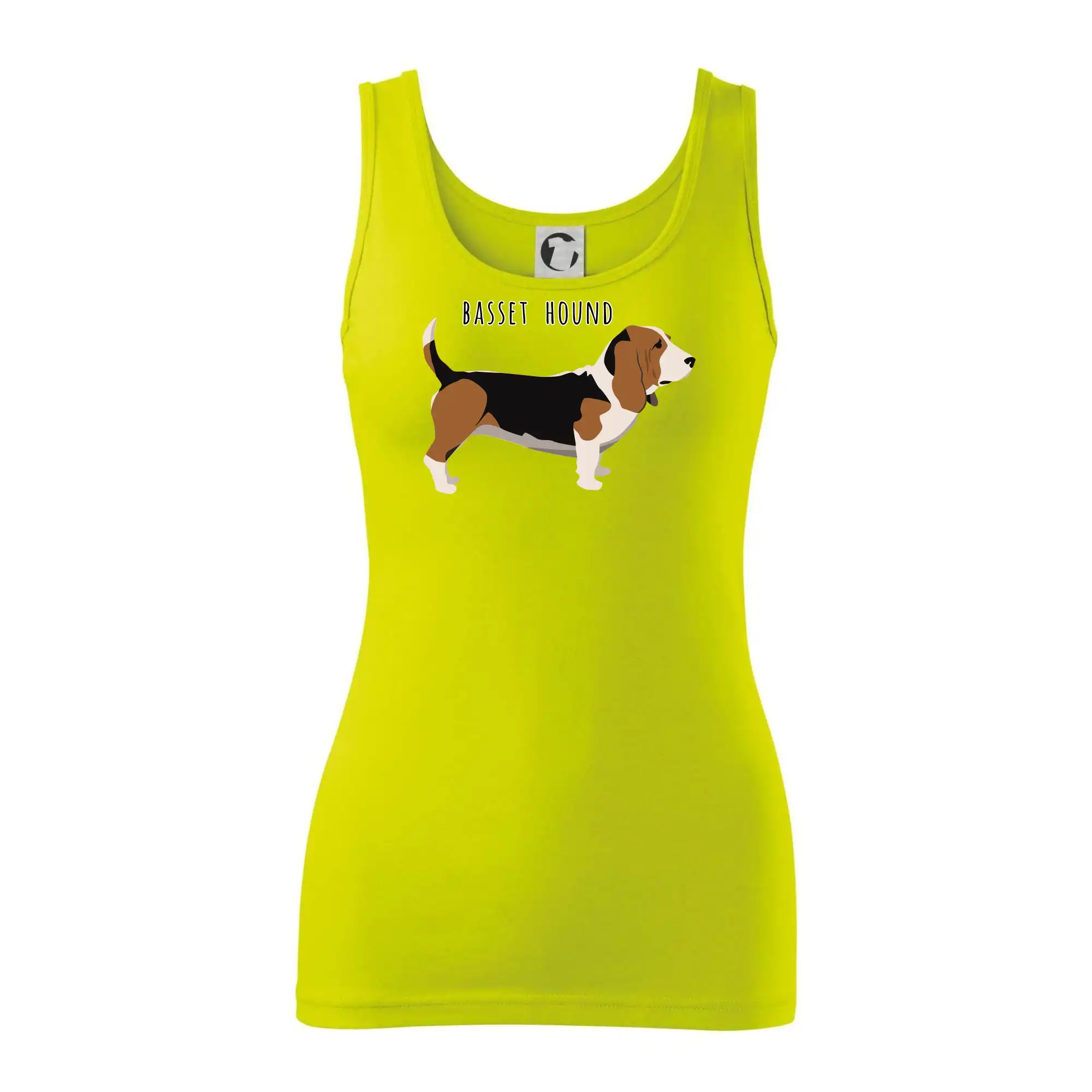 Basset hound pes s nápisem