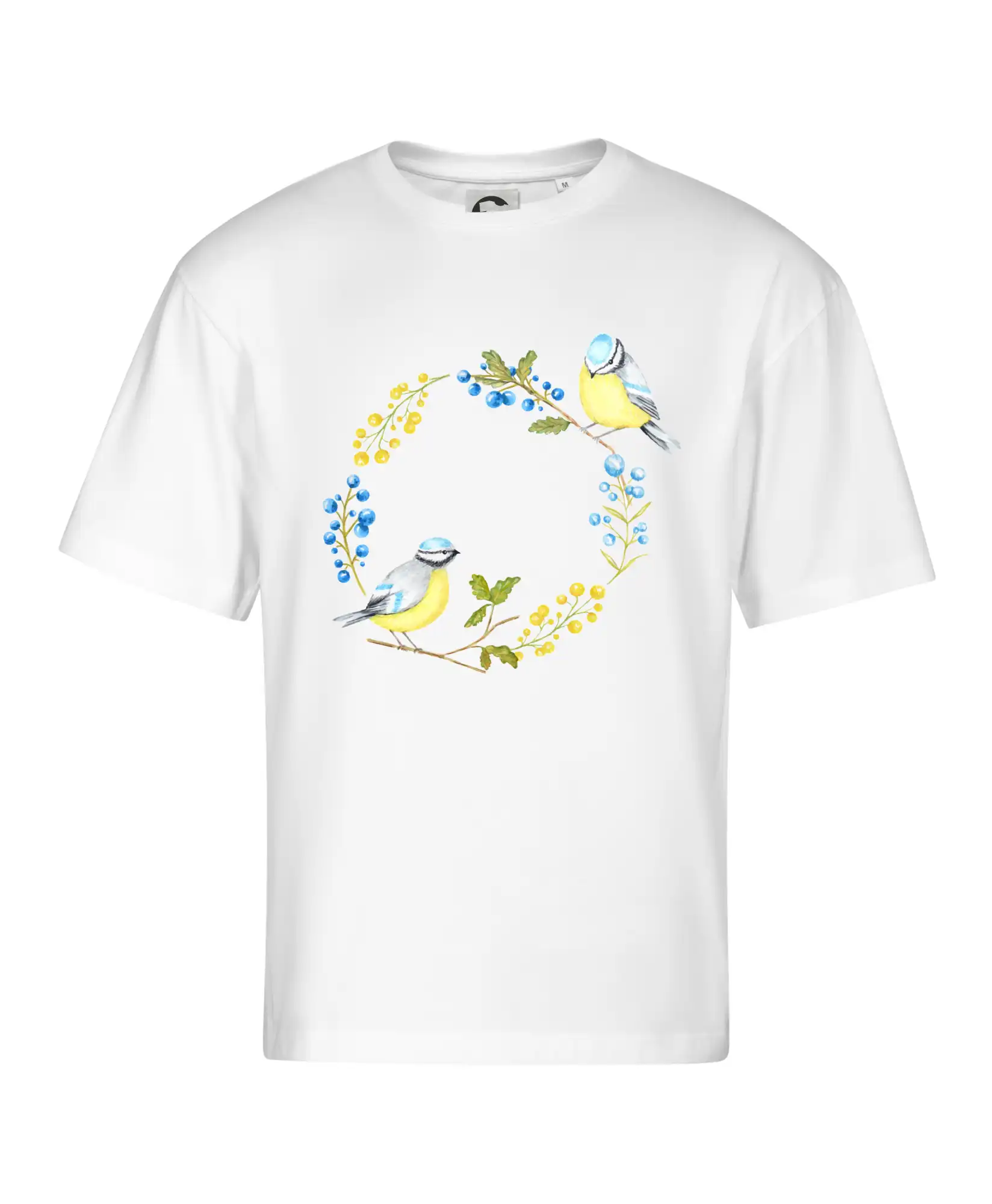 Tričko s motívmi vtákov - Sýkorky na kruhu z kvetov - Stage unisex - OVERSIZE
