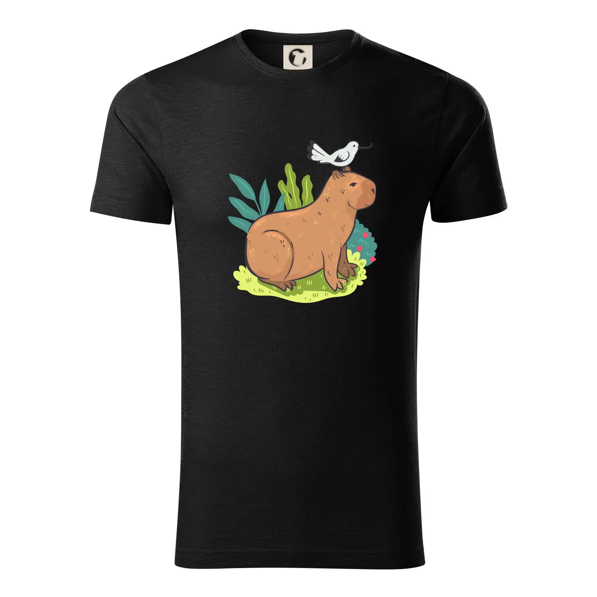 Tričká so zvieratami - Kapybara a vtáčik - Tričko z organickej bavlny