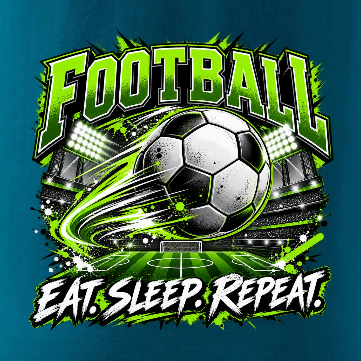 Fotbalový míč a stadion eat sleep repeat