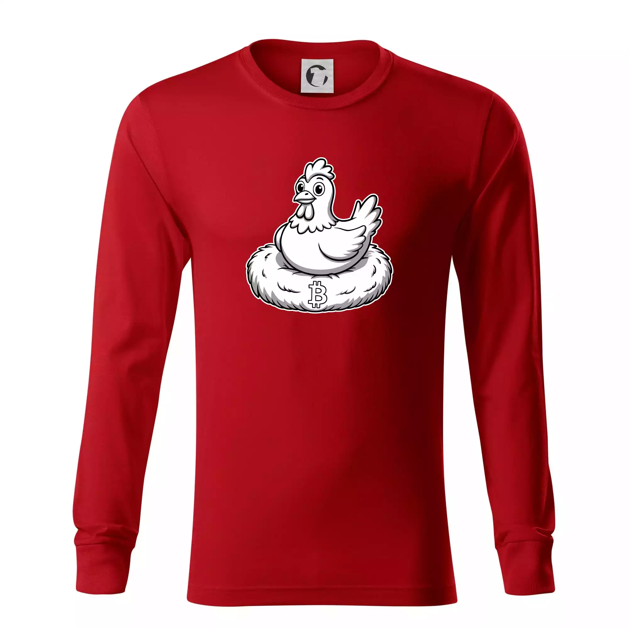 Kuře sedící na bitcoinovém hnízdě