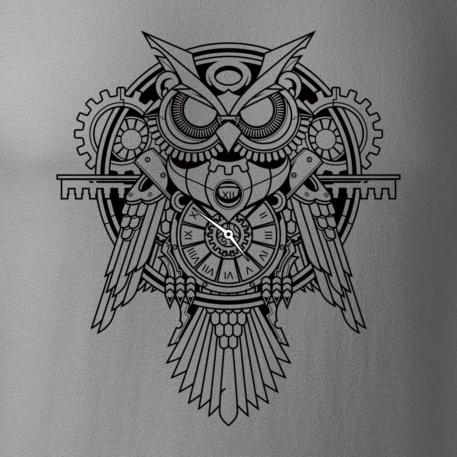 Steampunk sova černobílá