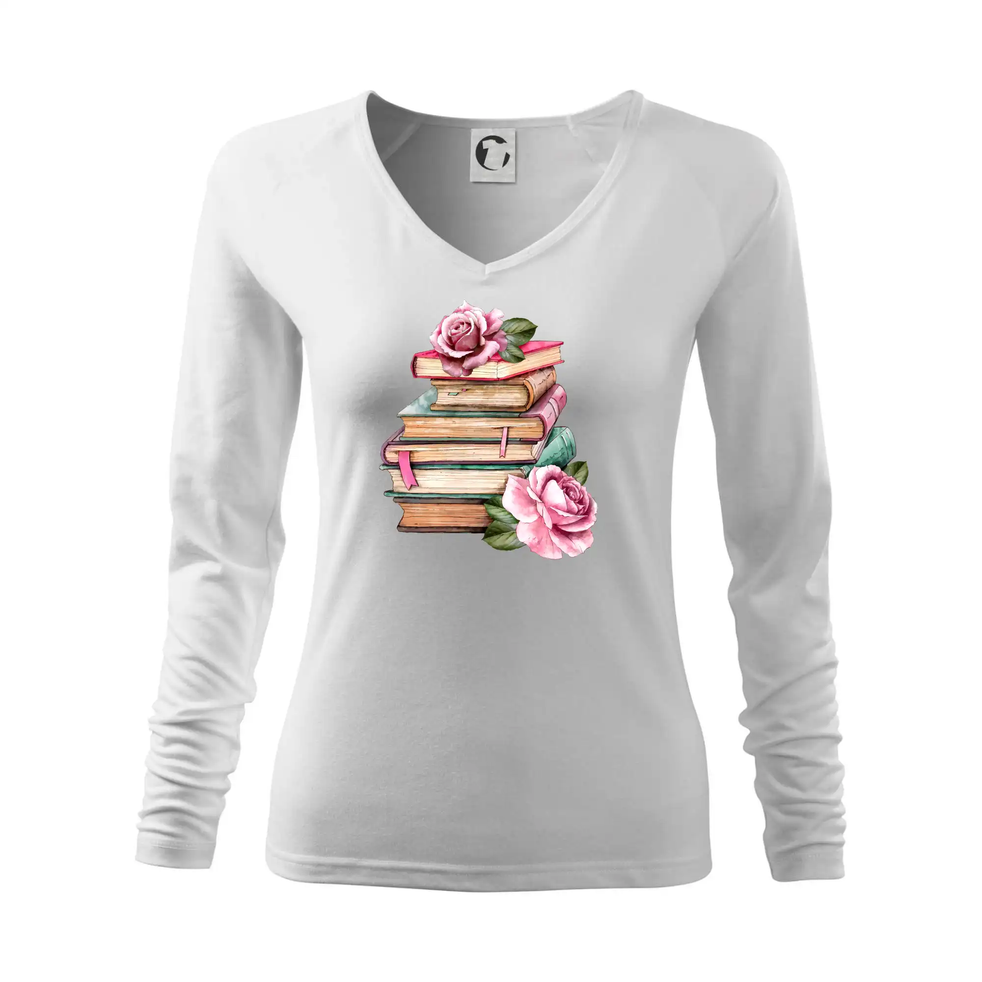 Tričká s motívom kníh pre milovníkov čítania a vône papiera - Knihy a ruže - Tričko dámske Elegance