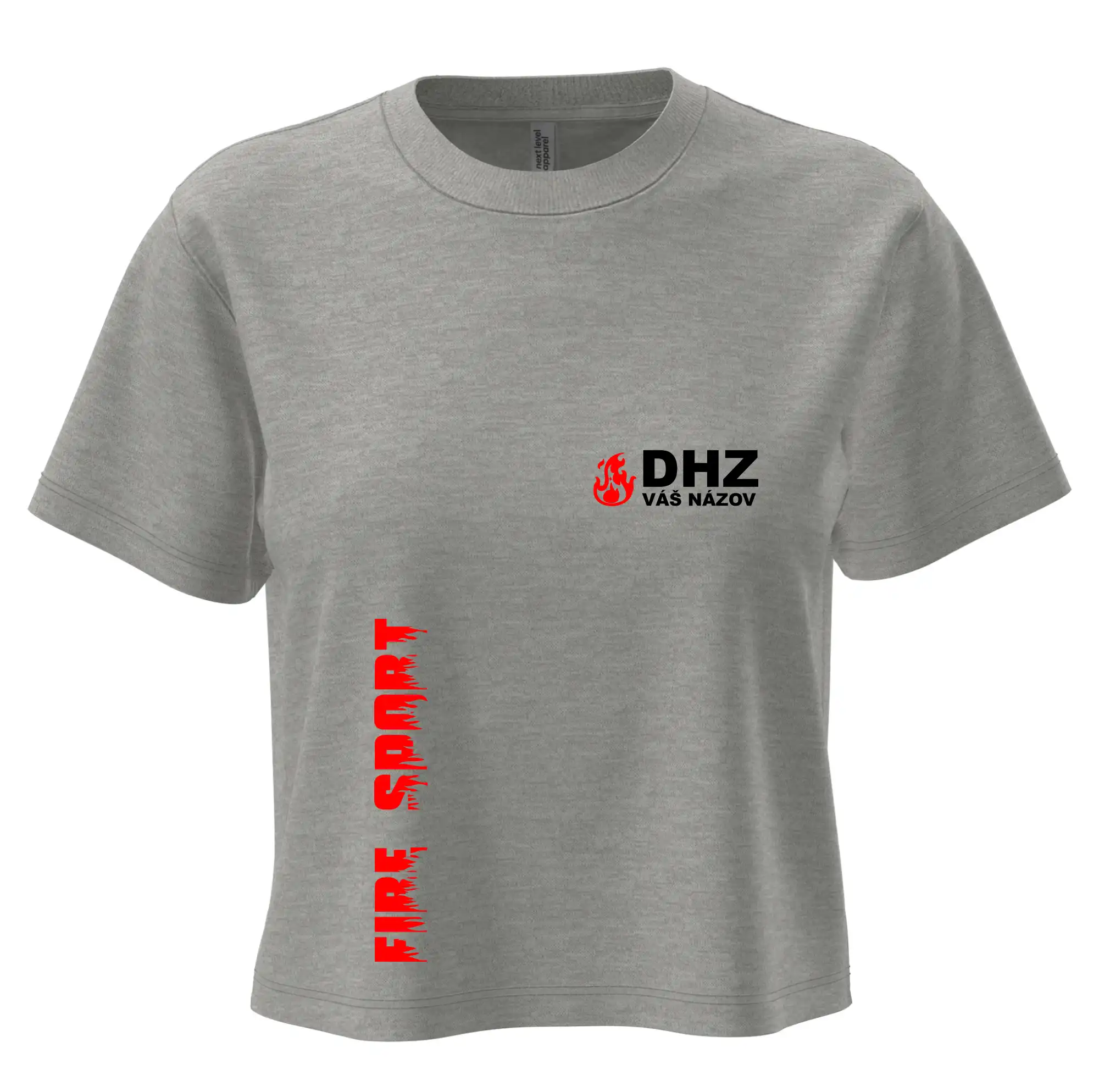 Originálne tričká pre hasičov - DHZ (oheň, firesport, názov sboru - vlastný nápis) - Boxy cropped tričko OVERSIZE