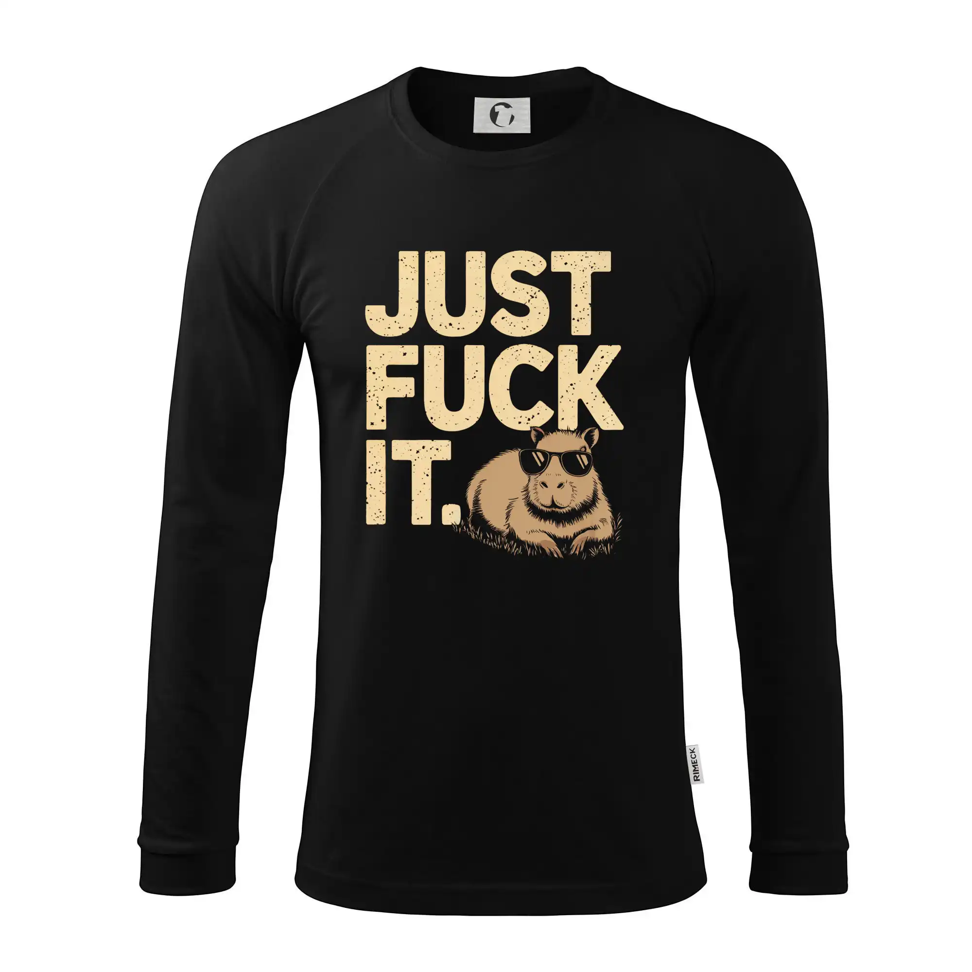 Tričká so zvieratami - Capybara Just fuck it - Pánske tričko s dlhým rukávom LS130