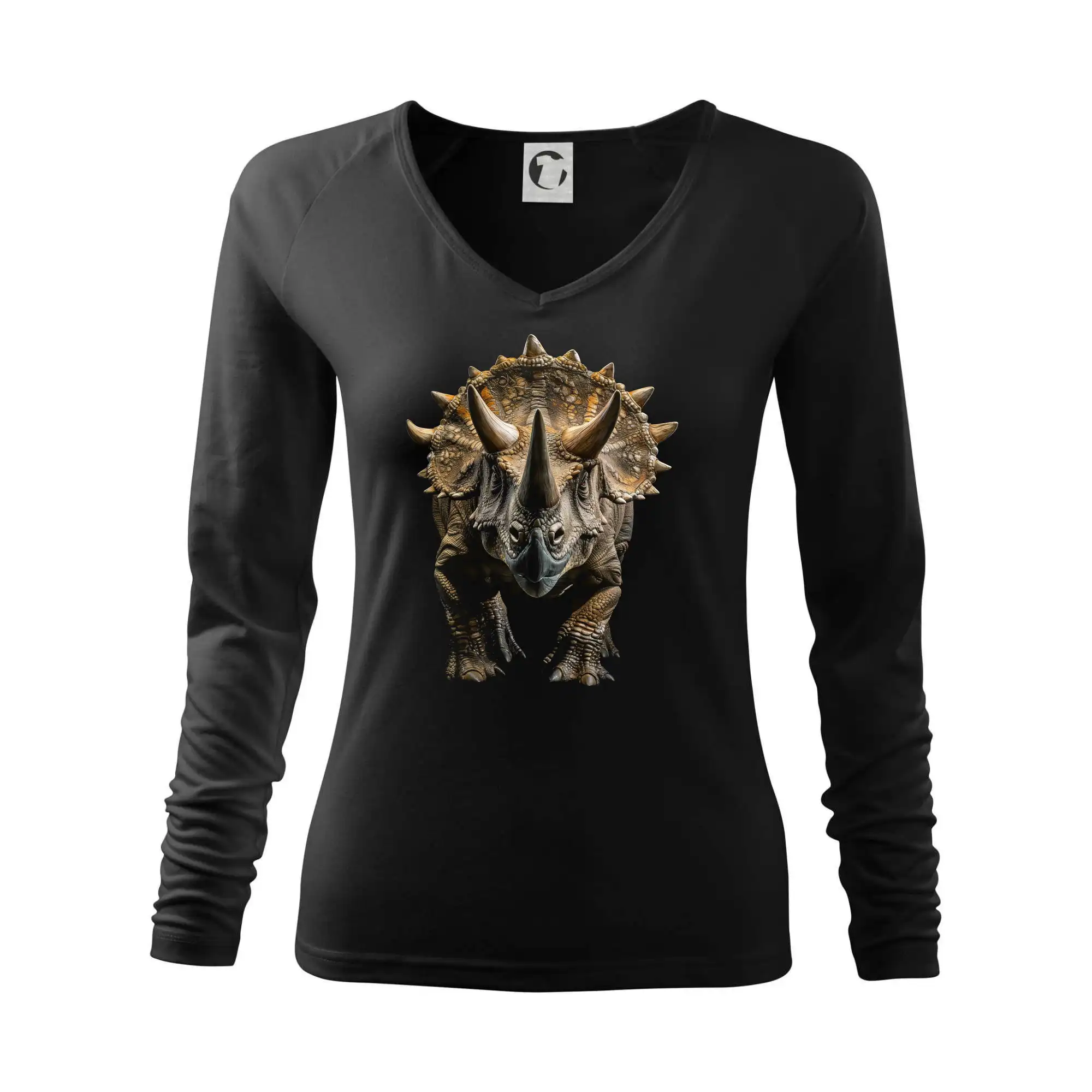 Tričká so zvieratami - Triceratops spredu čierna fotka - Tričko dámske Elegance