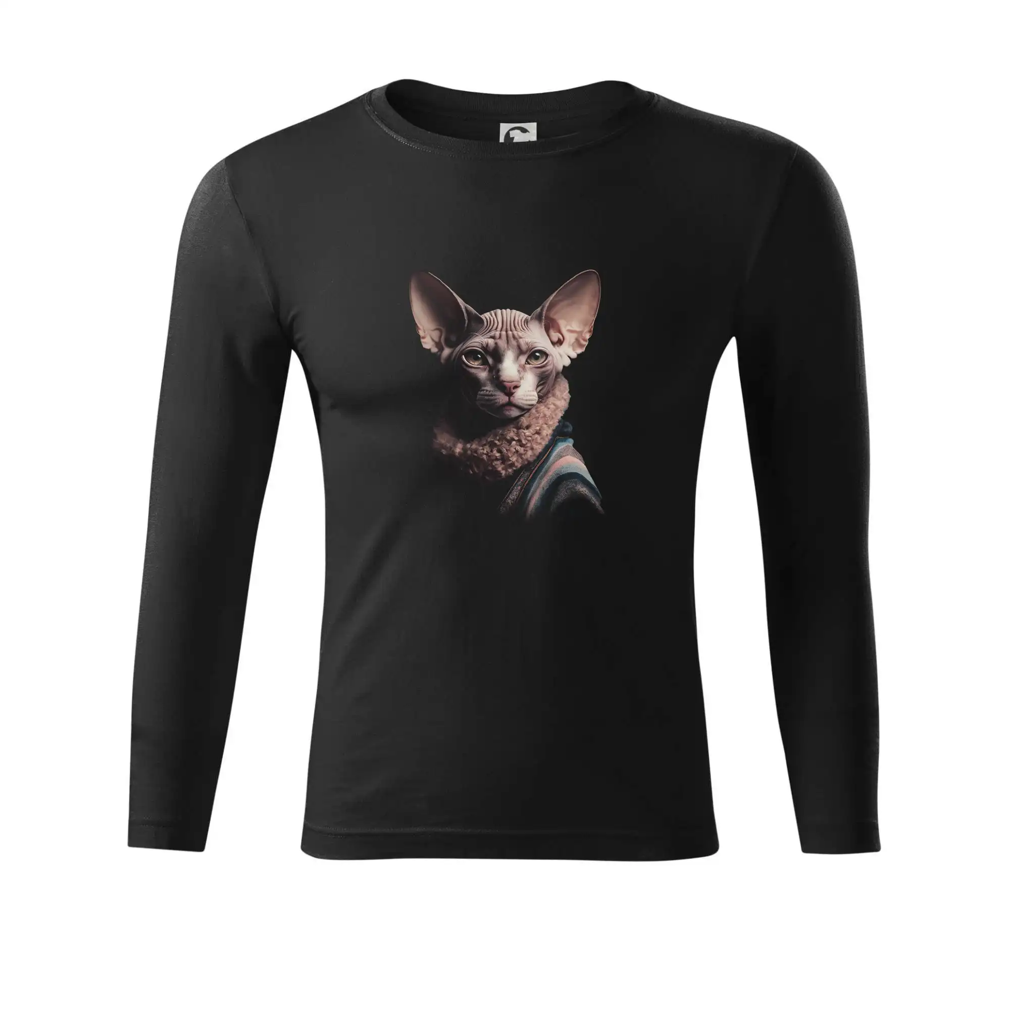 Vtipná tričká s mačkou - Kočka sphynx s límcem - Tričko Progress s dlhým rukávom