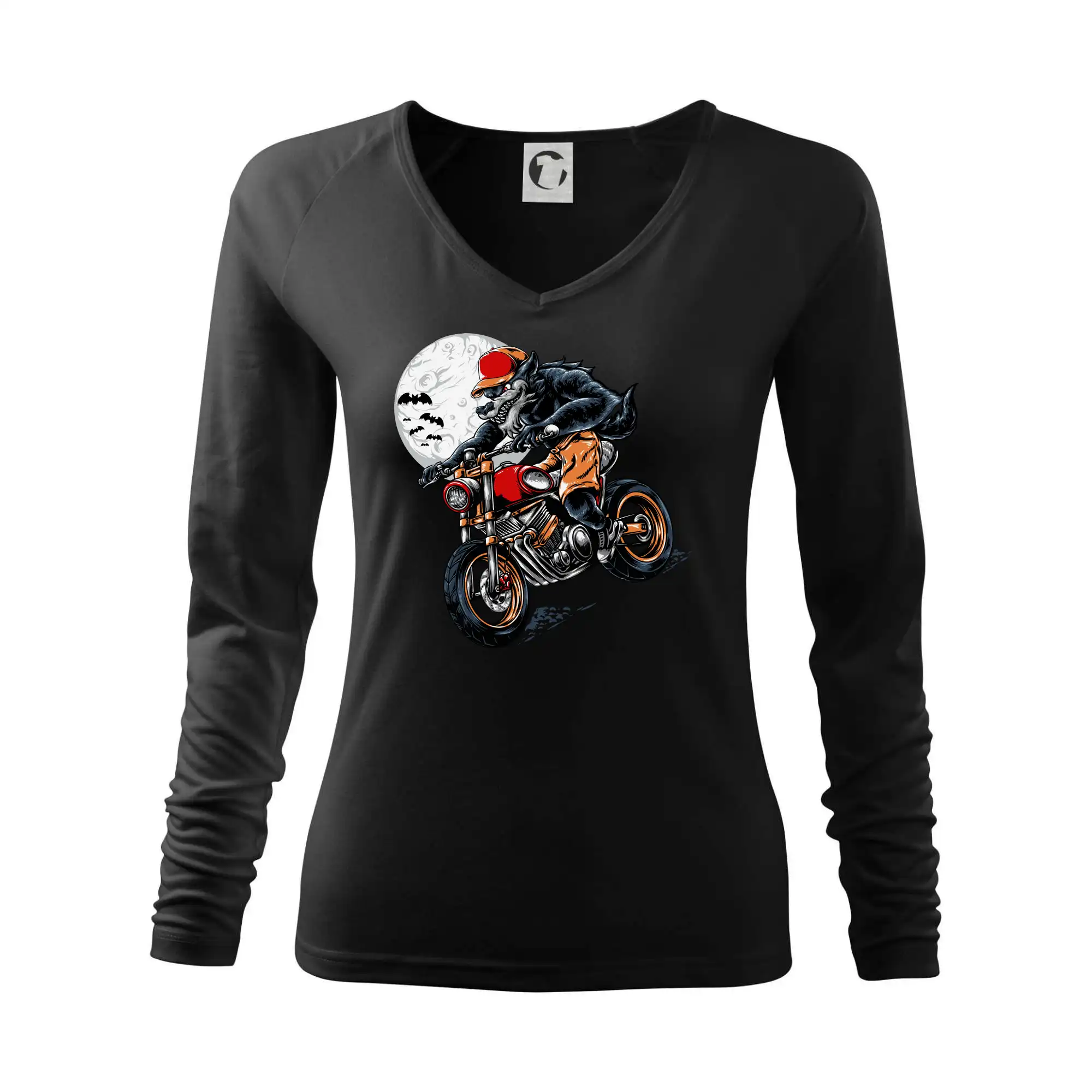 Tričká s vlkom - Kreslený vlk na motorke - Tričko dámske Elegance