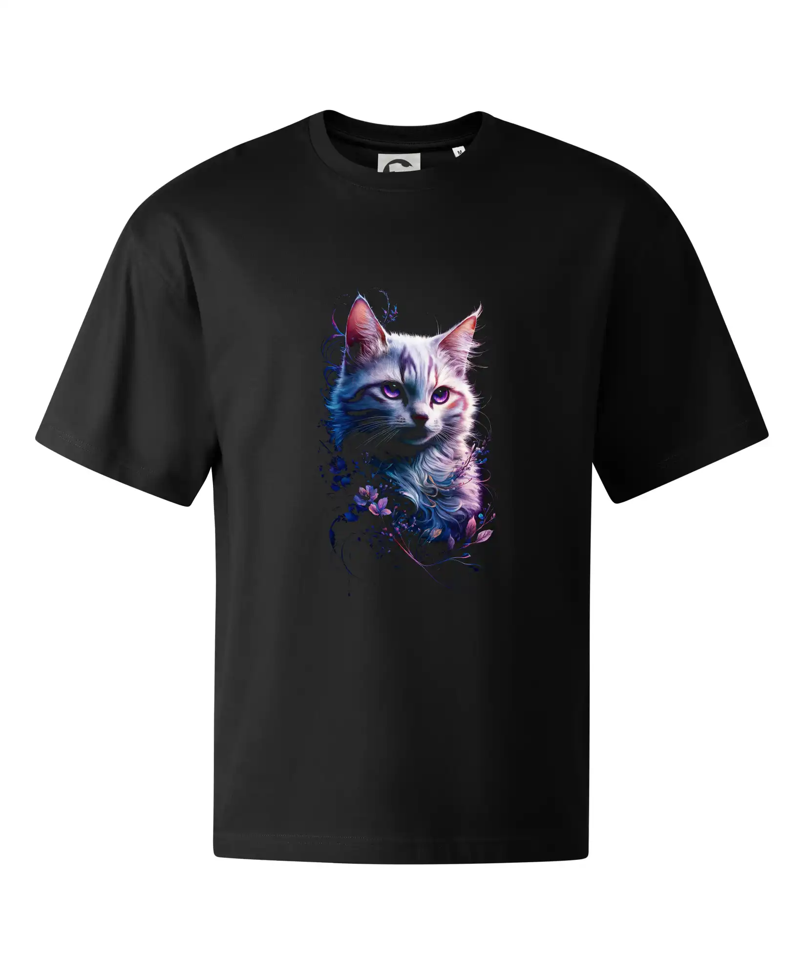 Vtipná tričká s mačkou - Biela mačka a kvety - Stage unisex - OVERSIZE