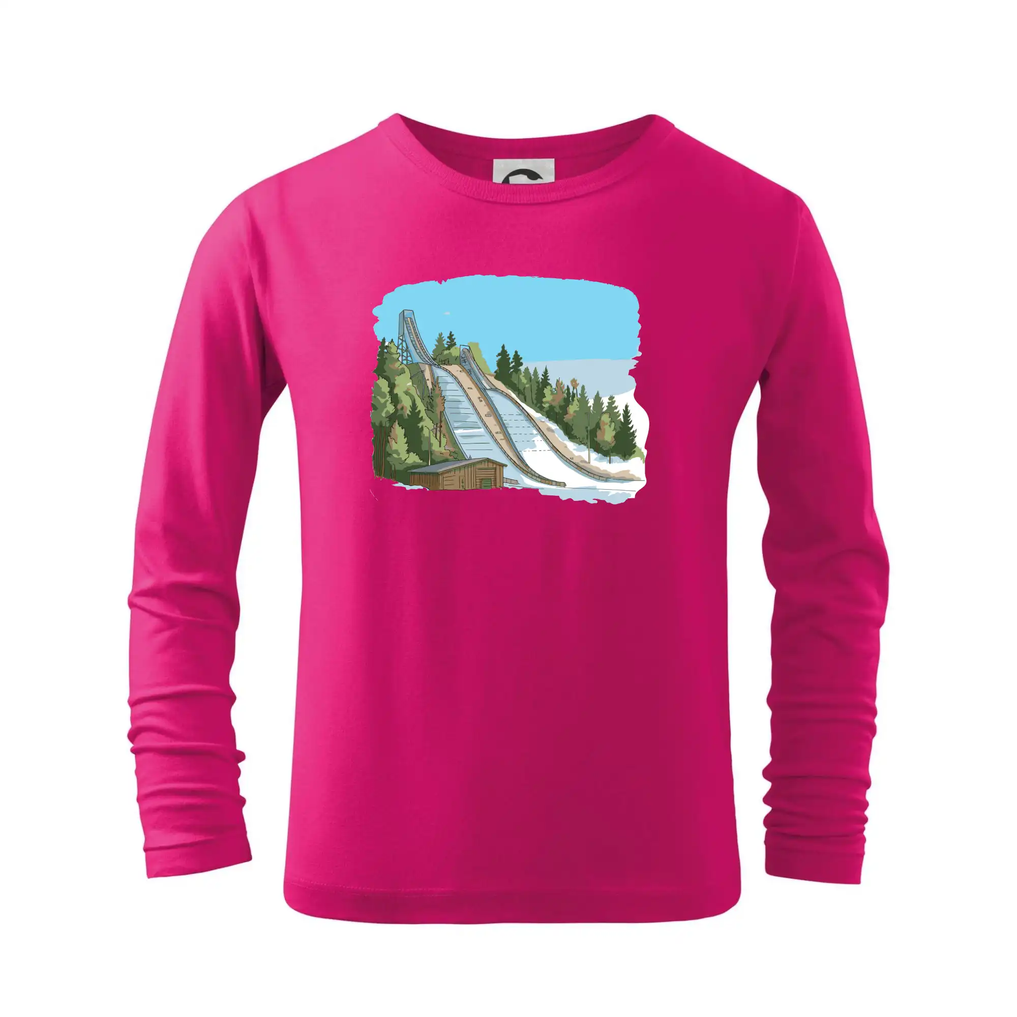 Lyže a Snowboard - Obrázok skokanských mostíkov - Tričko detské Long Sleeve