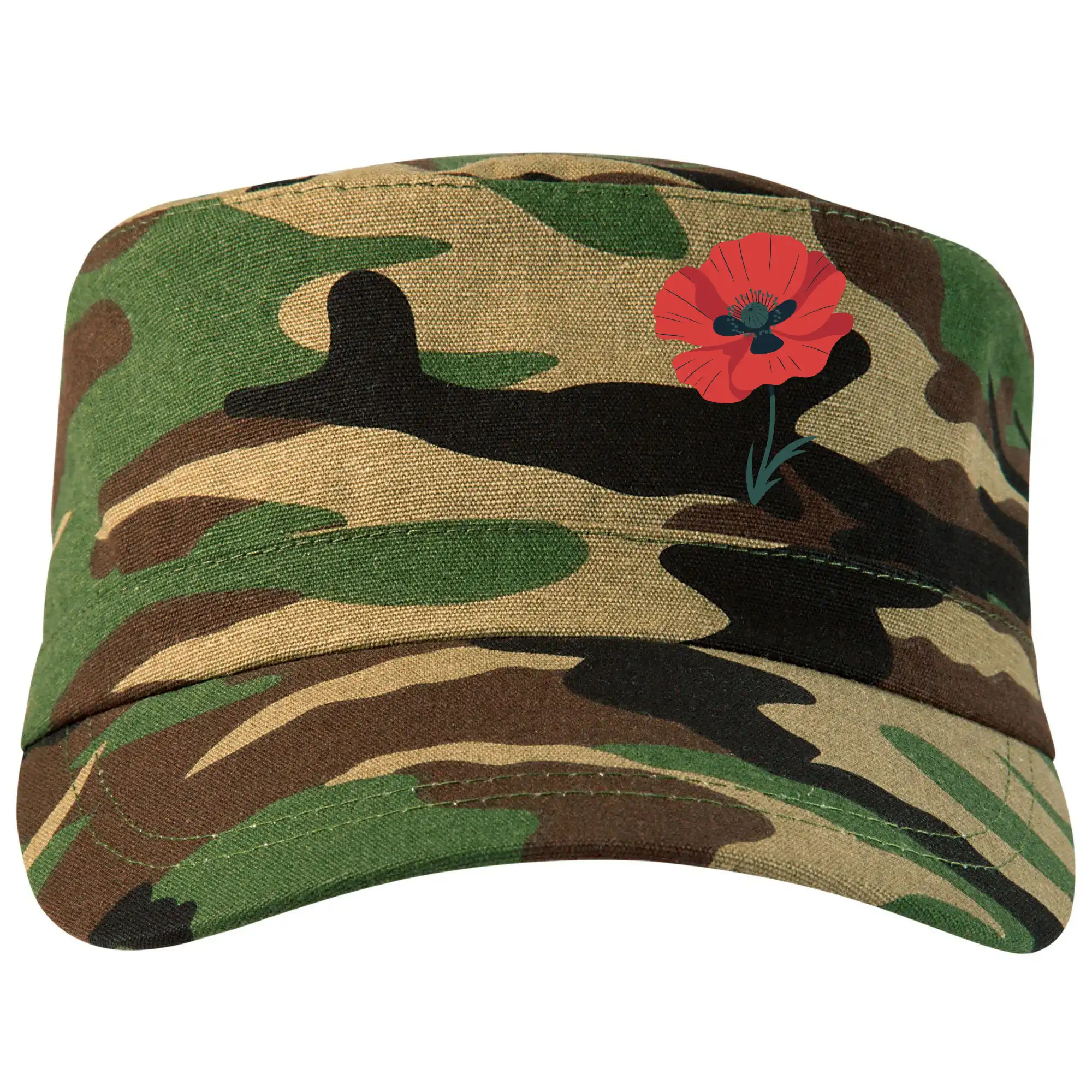 Tričká s kvetinami - Vlčí mak kreslený na prsníku - Šiltovka CAMO