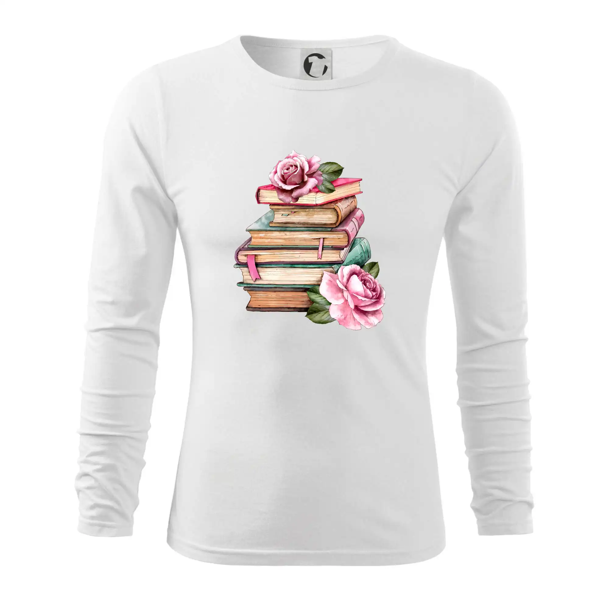 Tričká s motívom kníh pre milovníkov čítania a vône papiera - Knihy a ruže - Tričko s dlhým rukávom FIT-T long sleeve