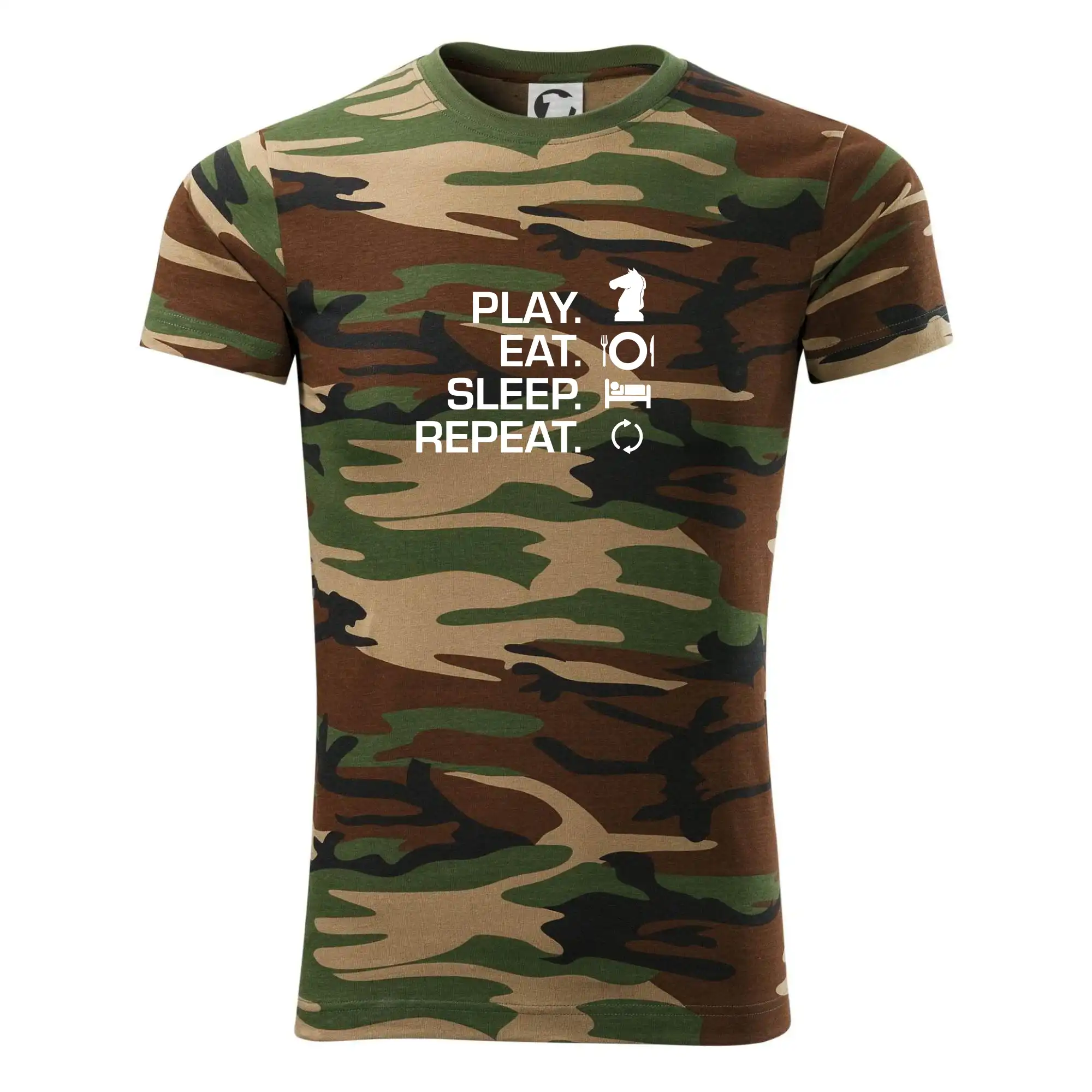 Tričká a mikiny so spoločenskými hrami  - Eat sleep play - šach - Army CAMOUFLAGE