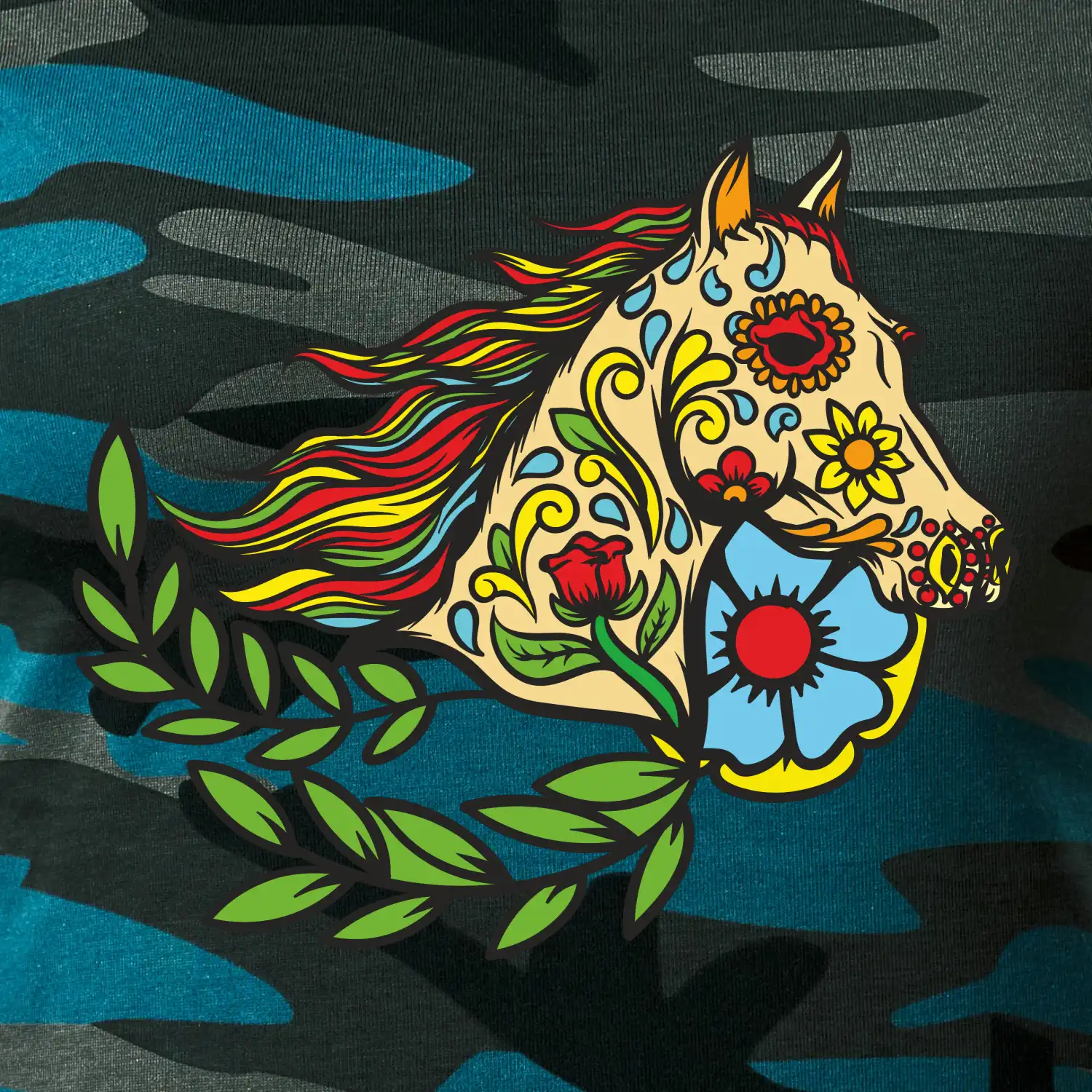 Kůň barevný s listy