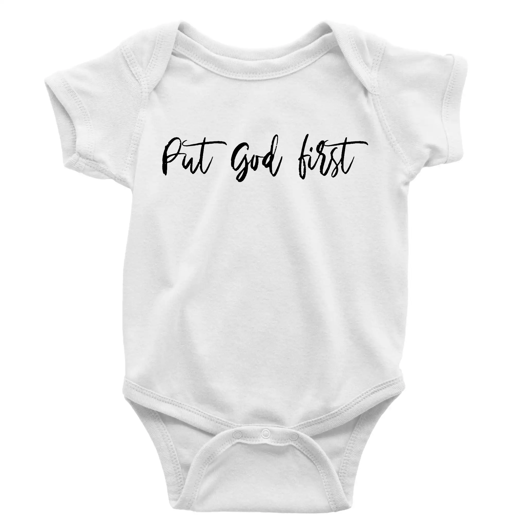 Put God first písací nápis - Body dojčenské s krátkym rukávom