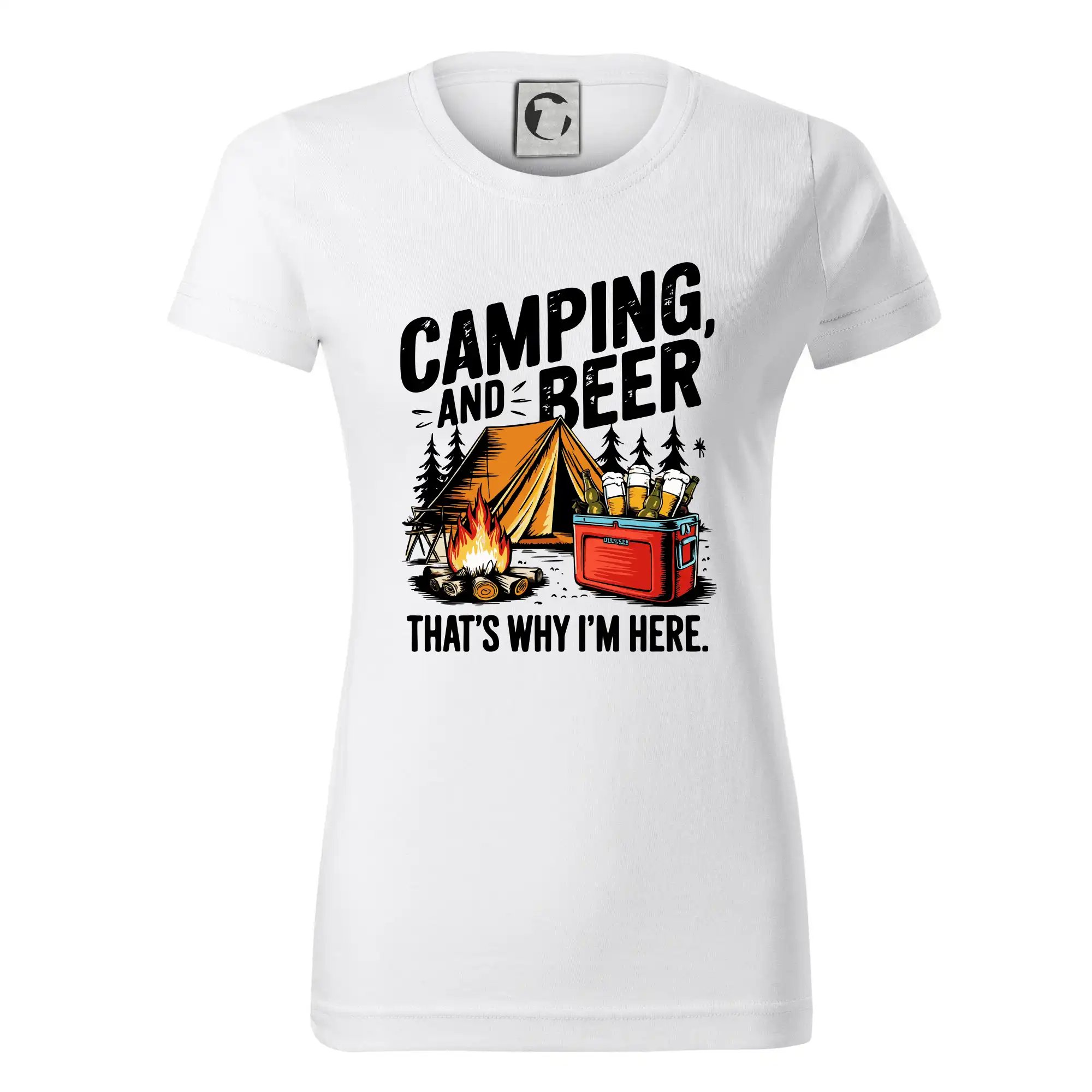Černý nápis nápis Camping and beer