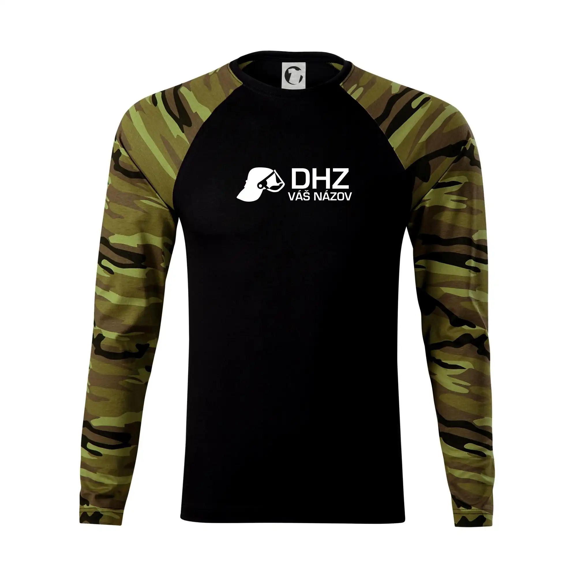 Originálne tričká pre hasičov - DHZ Helma - vlastný nápis - Camouflage LS