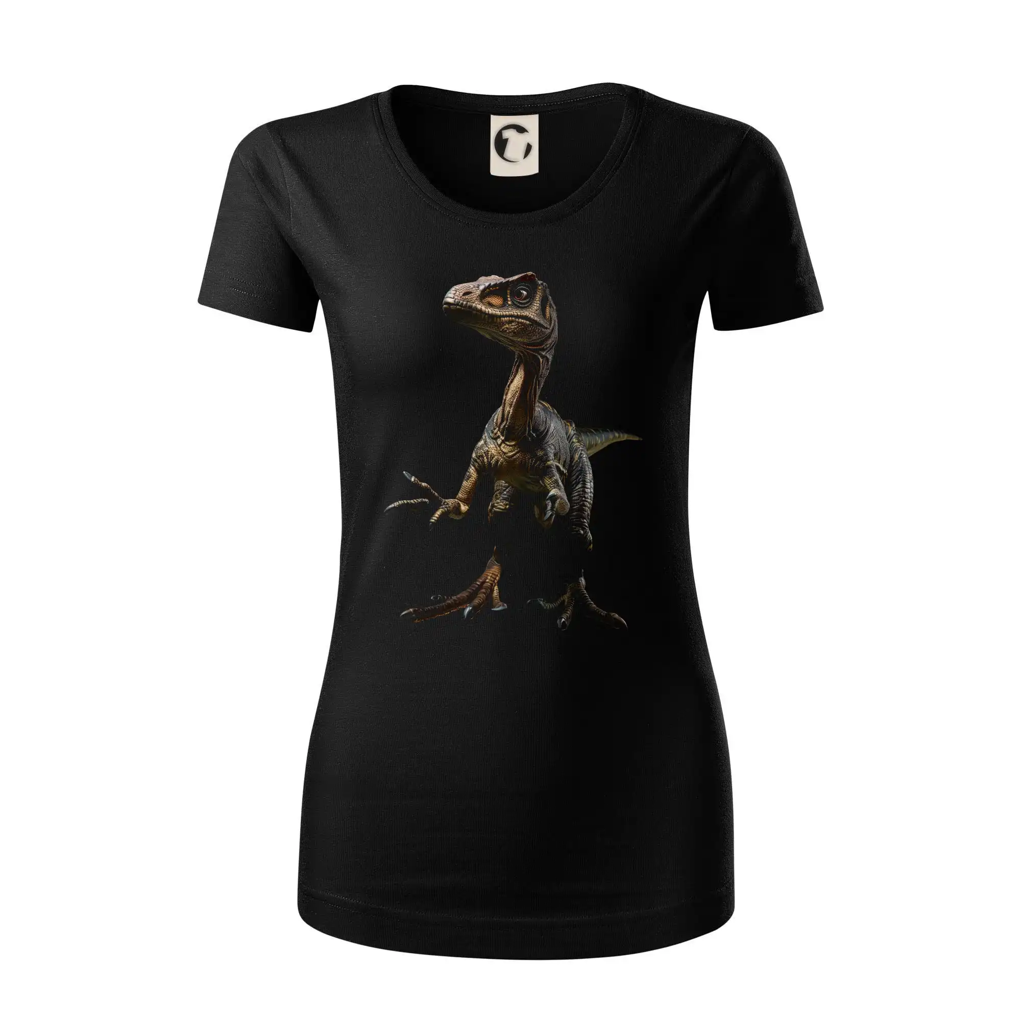 Tričká so zvieratami - Velociraptor čierna fotka - Dámske tričko z organickej bavlny Origin (GOTS)