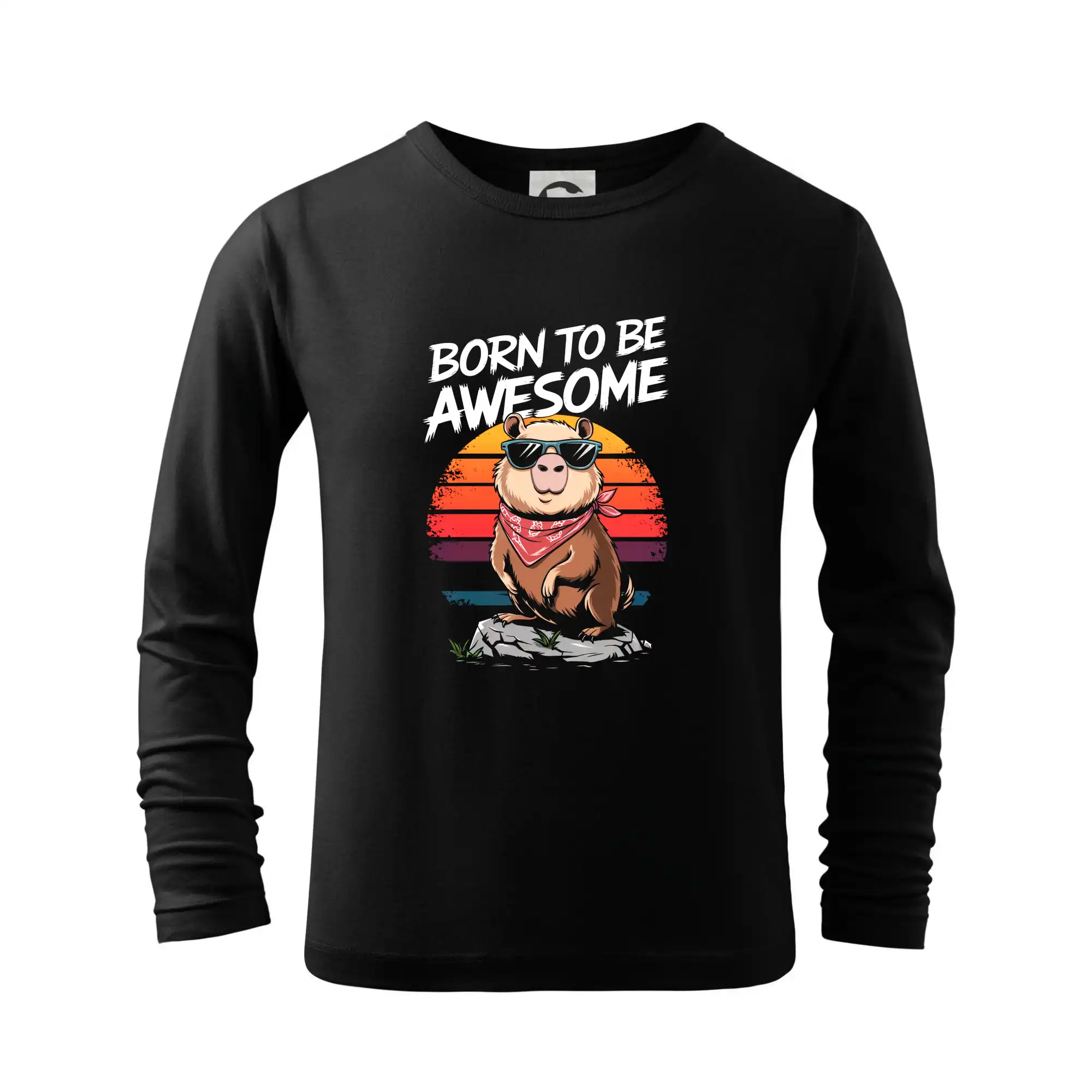 Tričká so zvieratami - Capybara born be awesome nápis hore - Tričko detské Long Sleeve