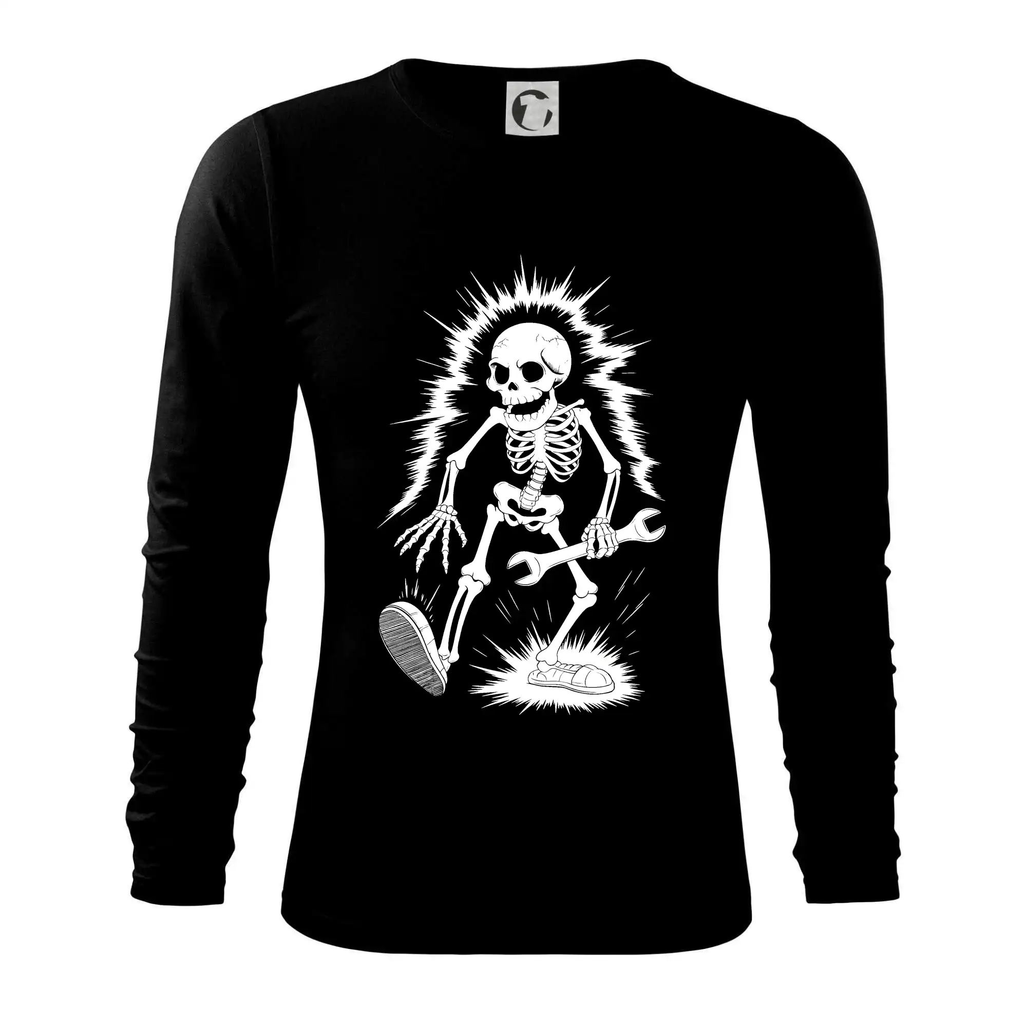 Vtipné tričká do práce - Elektrikár kostra - Tričko s dlhým rukávom FIT-T long sleeve