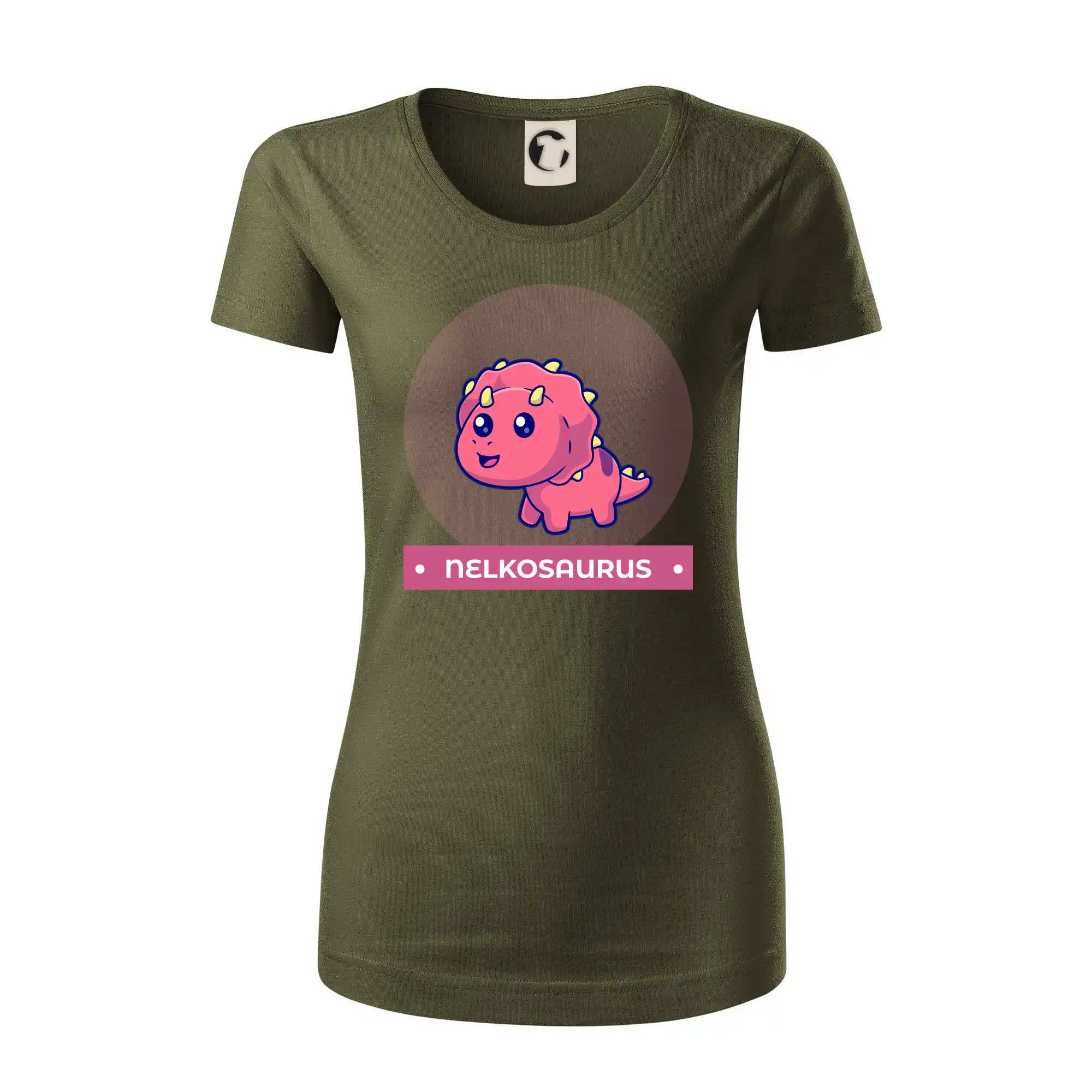 Detské tričká, mikiny a body s originálnymi potlačami | Veselé motívy pre chlapcov aj dievčatá - Dinosaurie mená - růžový dinosaurus - Dámske tričko z organickej bavlny Origin (GOTS)