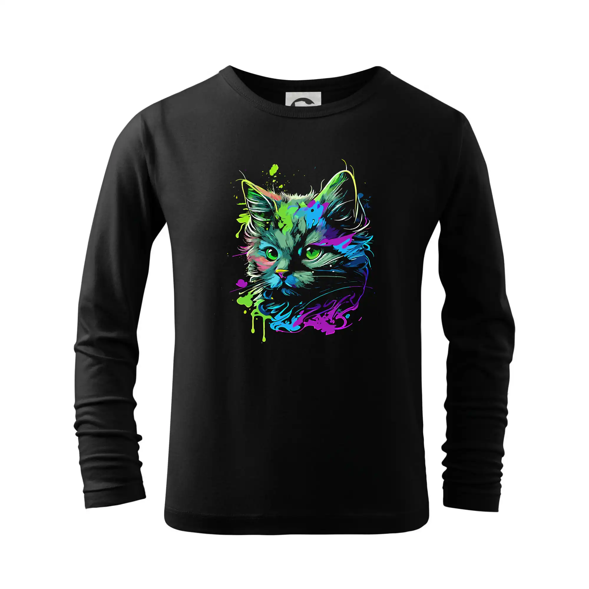Vtipná tričká s mačkou - Obrázok kočky v roztrúsenej farbe - Tričko detské Long Sleeve