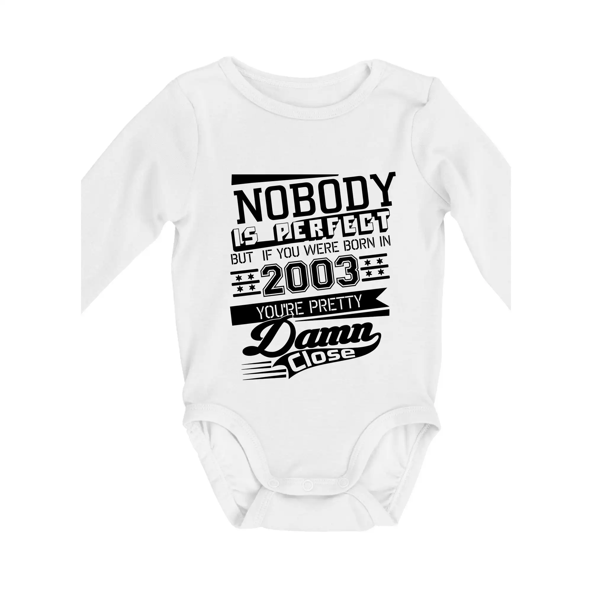 Tričká k narodeninám - Nobody is perfect - 2003 - Body dojčenské s dlhým rukávom