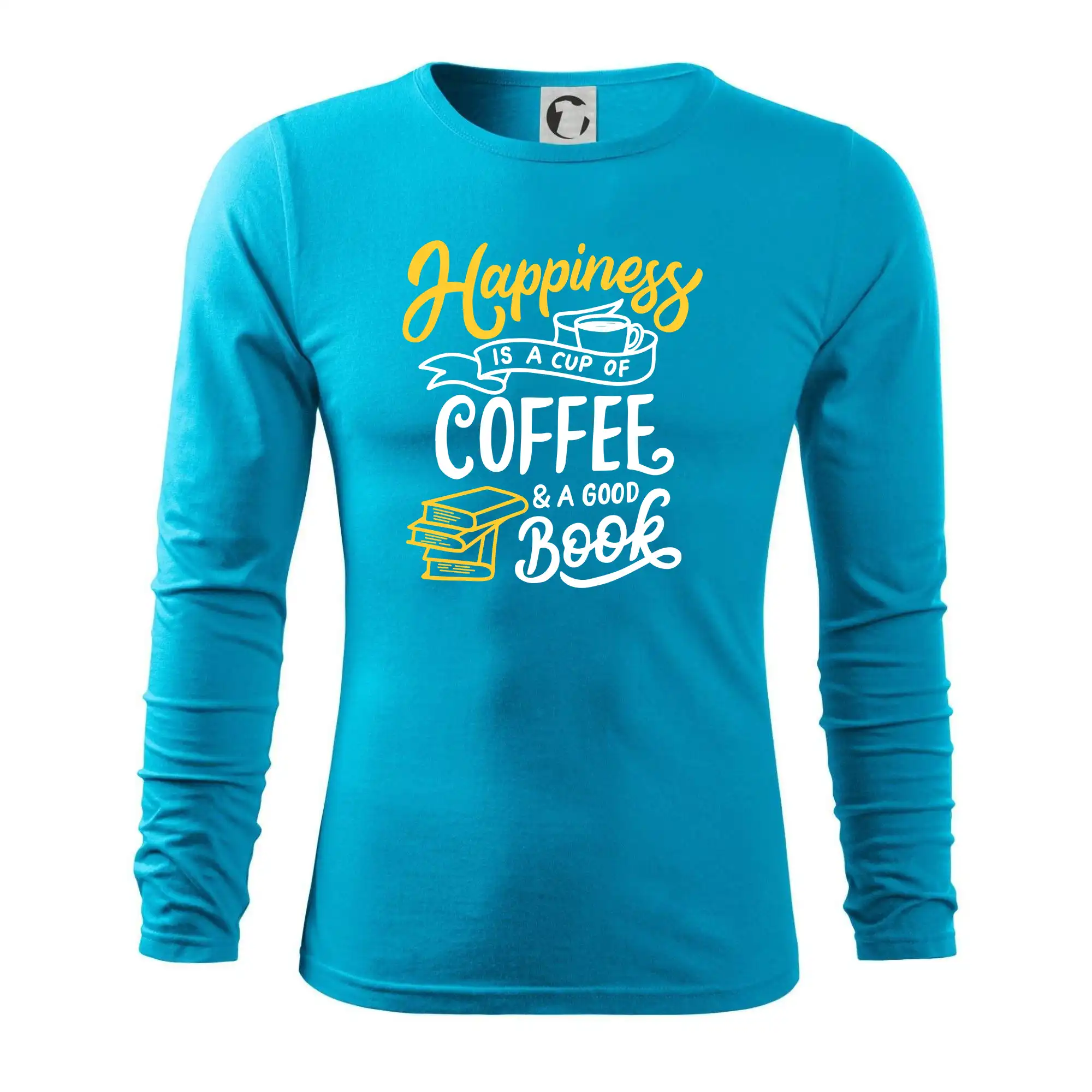 Motívy pre baristu a milovníkov kávy - Happiness is a Cup of Coffee and a Good Book - Tričko s dlhým rukávom FIT-T long sleeve