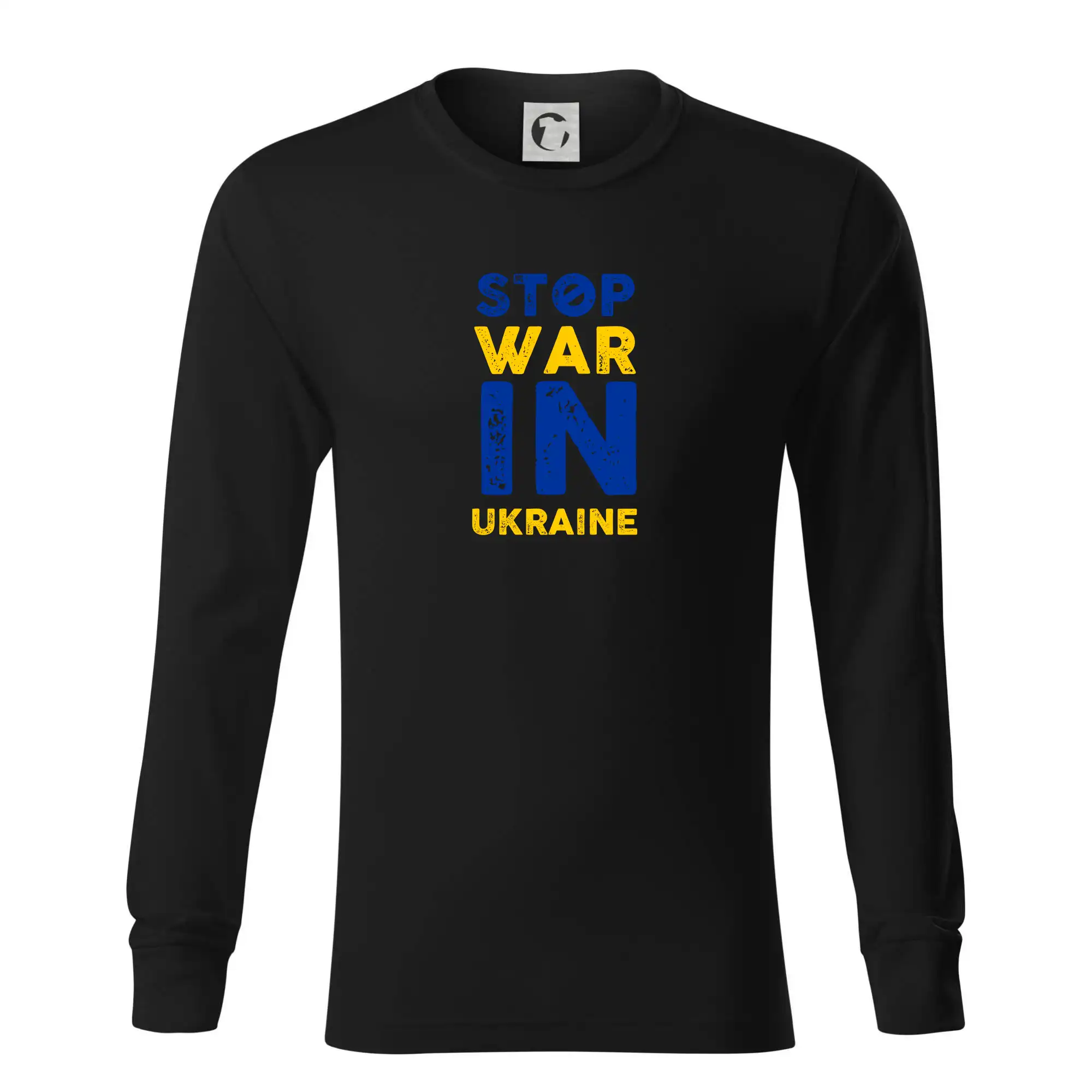 Tričká s vlajkou ukrajiny - Farebný nápis Stop war in ukraine - Tričko s dlhým rukávom LS R05