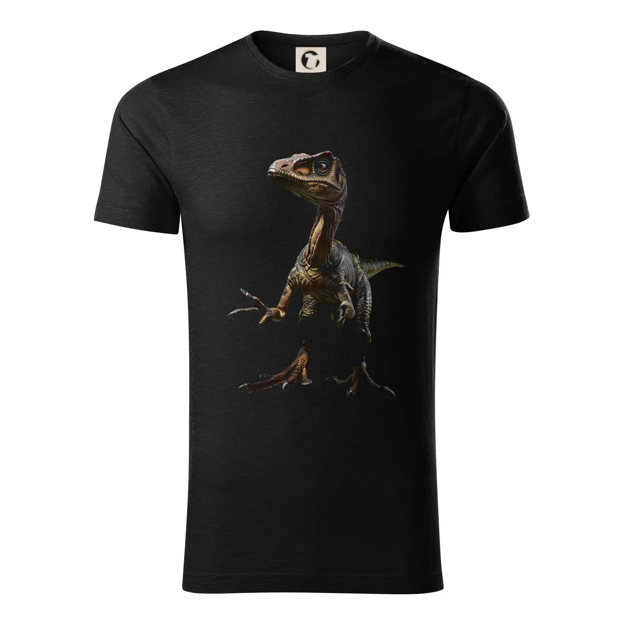 Tričká so zvieratami - Velociraptor čierna fotka - Tričko z organickej bavlny
