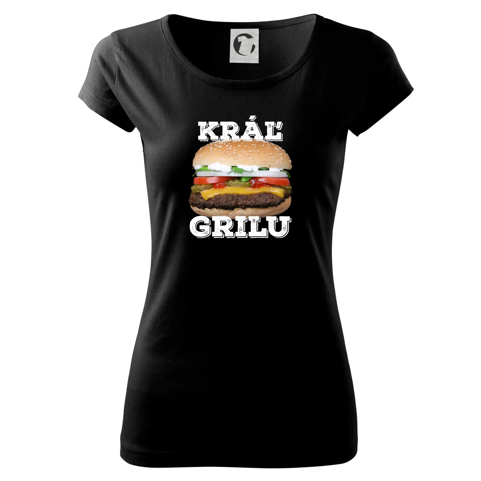 Tričká a zástery na grilovanie - Kráľ grilu hamburger - Dámske tričko Pure
